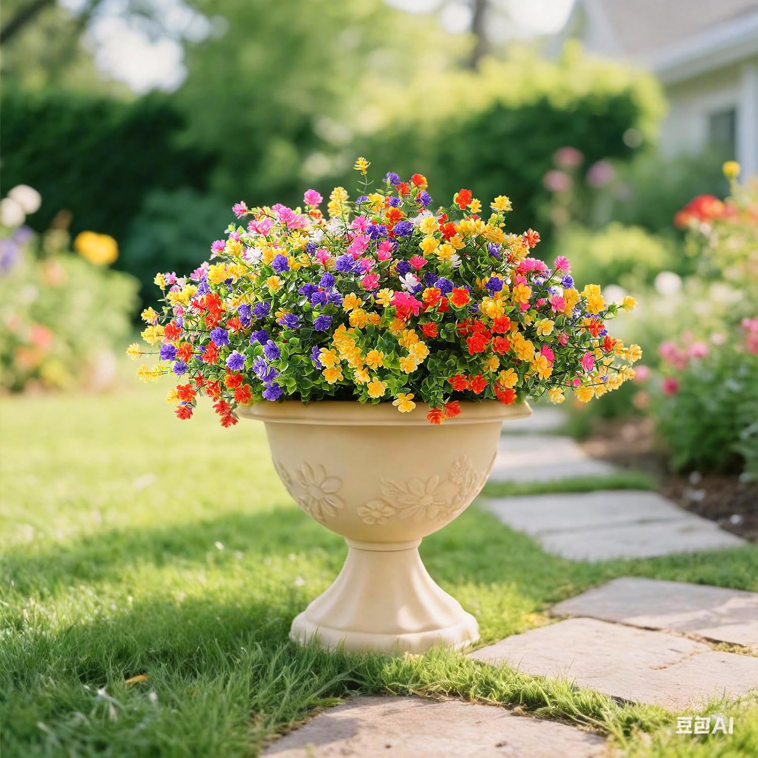 Thumbnail 1 de Alupssuc 20 Bundles Outdoor Artificial Flowers – UV‑Resistant Purple, Rose, Yellow, Orange, White Faux Bushes for Garden, Porch, Vase