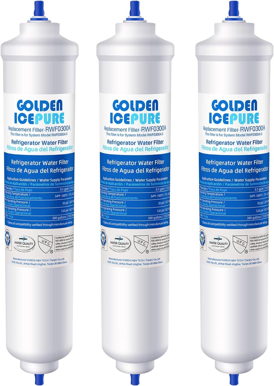 Detalle de GOLDEN ICEPURE Wasserfilter Kühlschrank – kompatibel mit Samsung DA29-10105J, EF9603, WSF-100, HAFEX/EXP, DA99-02131B, LG/Haier Inline-Kühlschrank (3 Stück)