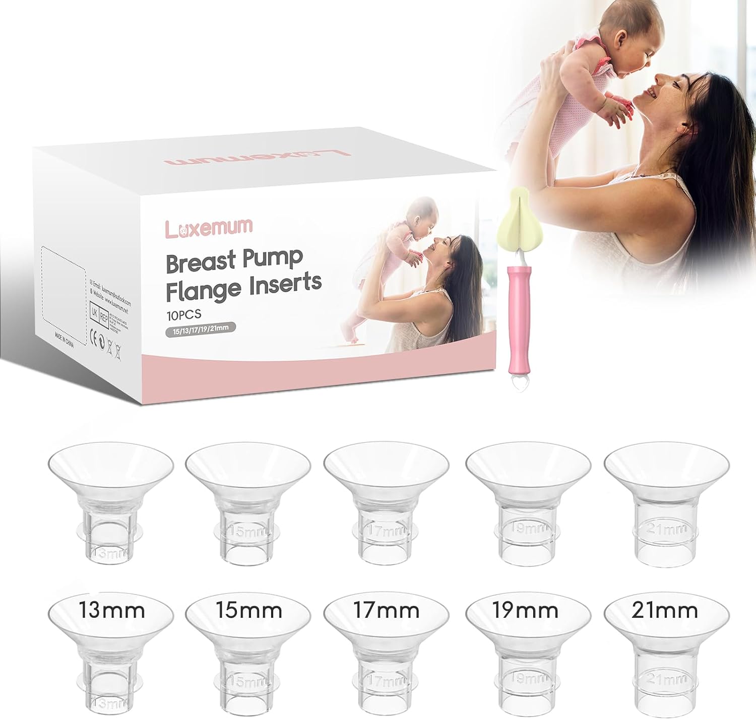 Detalle de Silicone Flange Inserts 13/15/17/19/21mm for 24mm breast pump flanges (10pcs) – compatible with Momcozy, Lansinoh, Elvie, Willow go, Spectra and more
