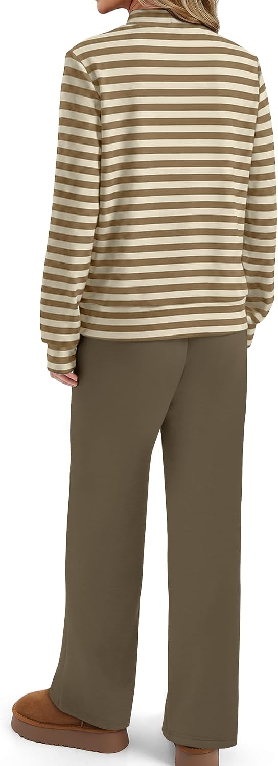 Detalle de Sampeel Women's Two-Piece Set with Mock-Neck Top and Wide-Leg Pants