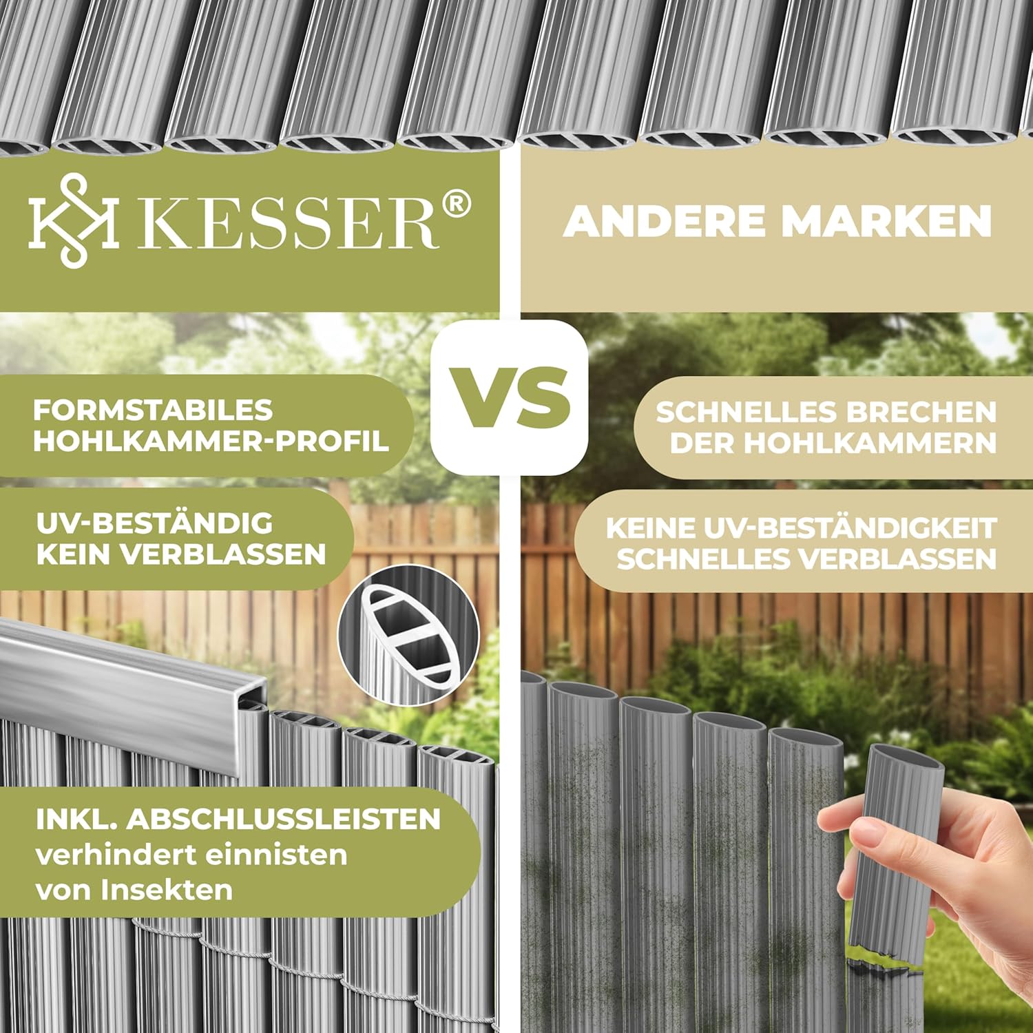 Thumbnail 5 de KESSER® PVC Sichtschutzmatte Sichtschutzzaun 80x300 cm für Balkon & Terrasse (inkl. Kabelbindern, Abdeckung & Handschuhe) – hellgrau