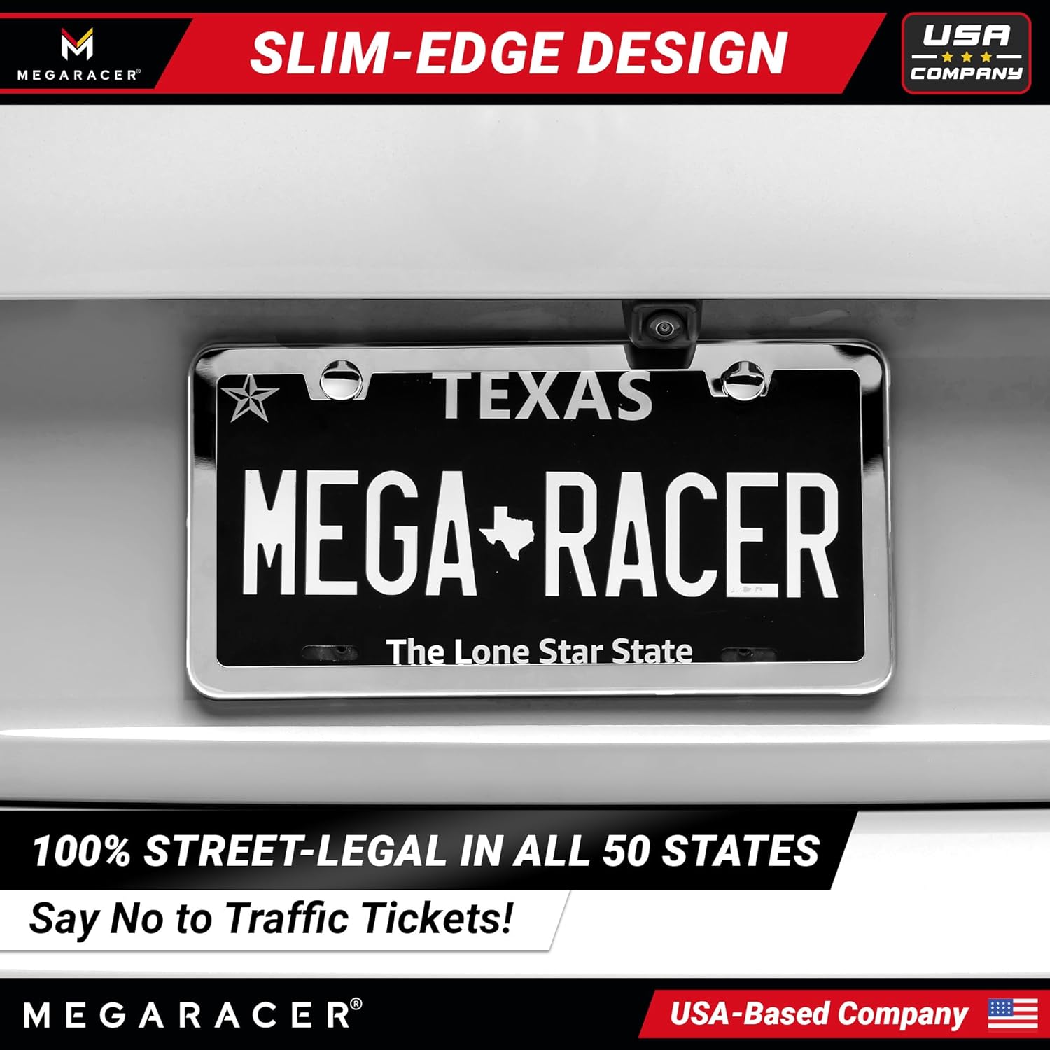 Thumbnail 3 de Polished Mirror Chrome Thin License Plate Frames (2-Pack) — Stainless Steel, Rattle-Free, Rust-Free, Street Legal