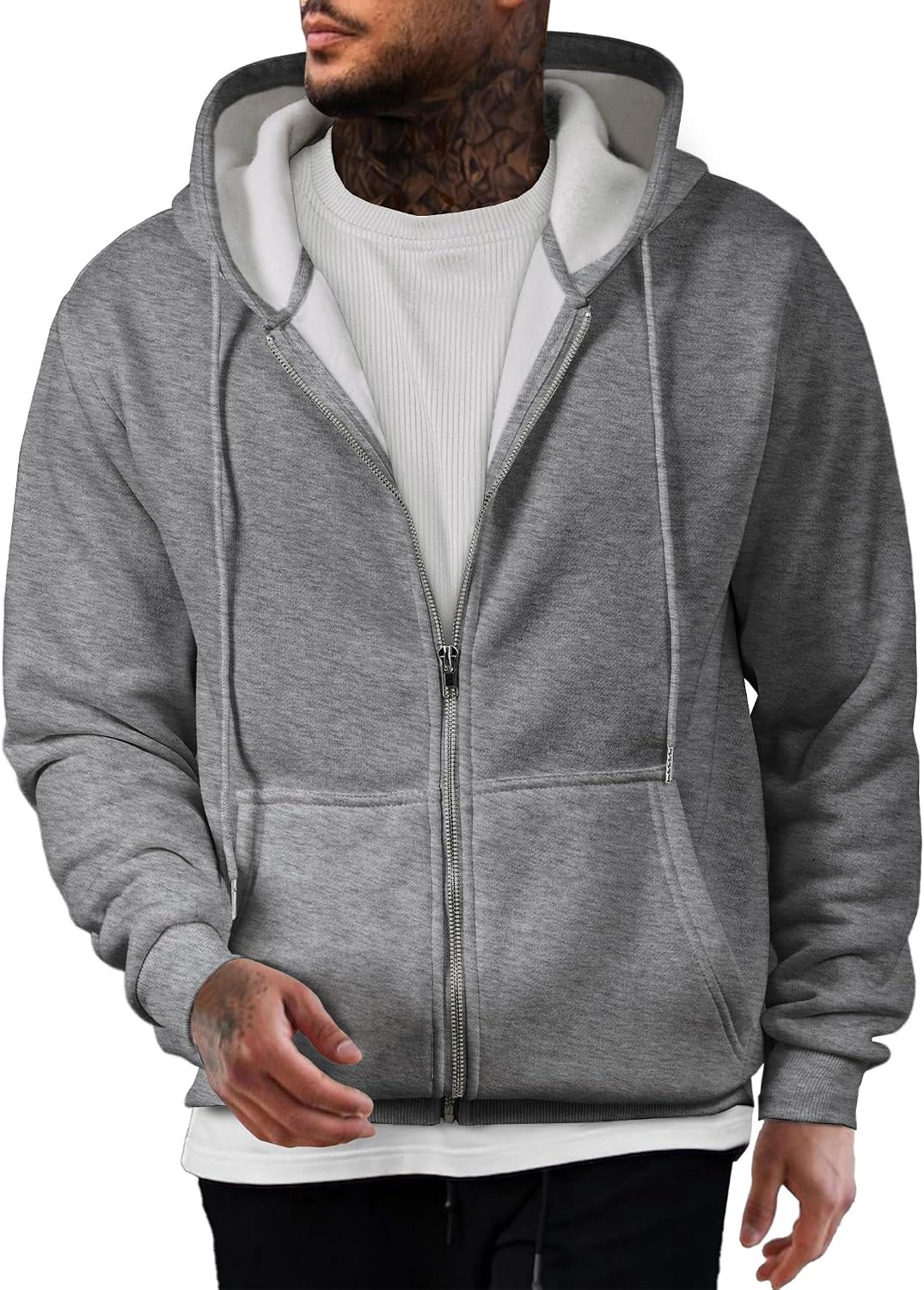 Detalle de JMIERR Hoodie Herren – Baumwolle Einfarbig mit Reißverschluss, Langarm Sweatjacke mit Taschen