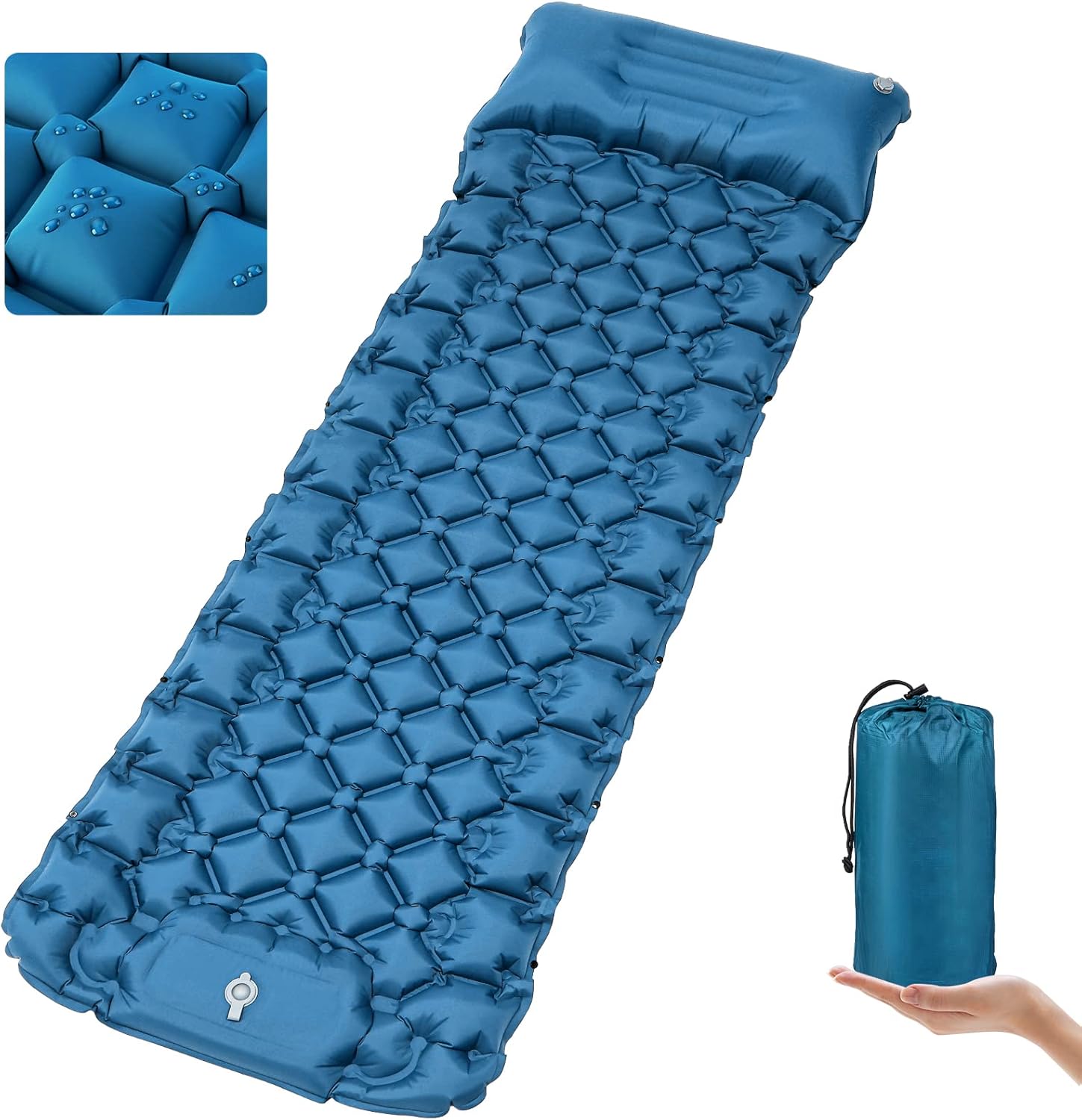 Detalle de NHOWIN Camping Mat: 9cm Thick Ultralight Inflatable Mattress with Built-in Foot Pump