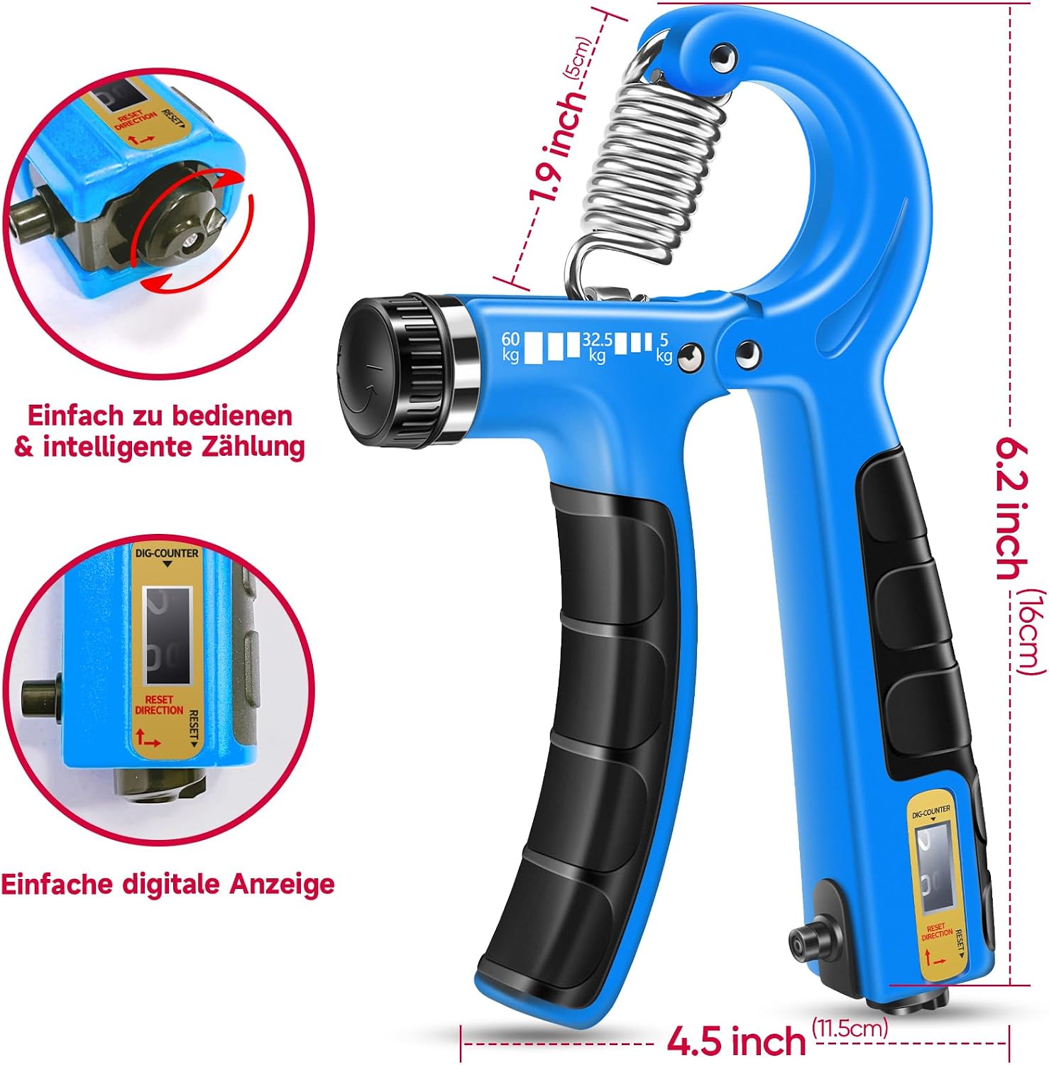 Detalle 2 de FitBeast Handtrainer Trainingsset (5-teilig) mit einstellbarem Widerstand, Fingerdehner & Stressabbau-Griffball