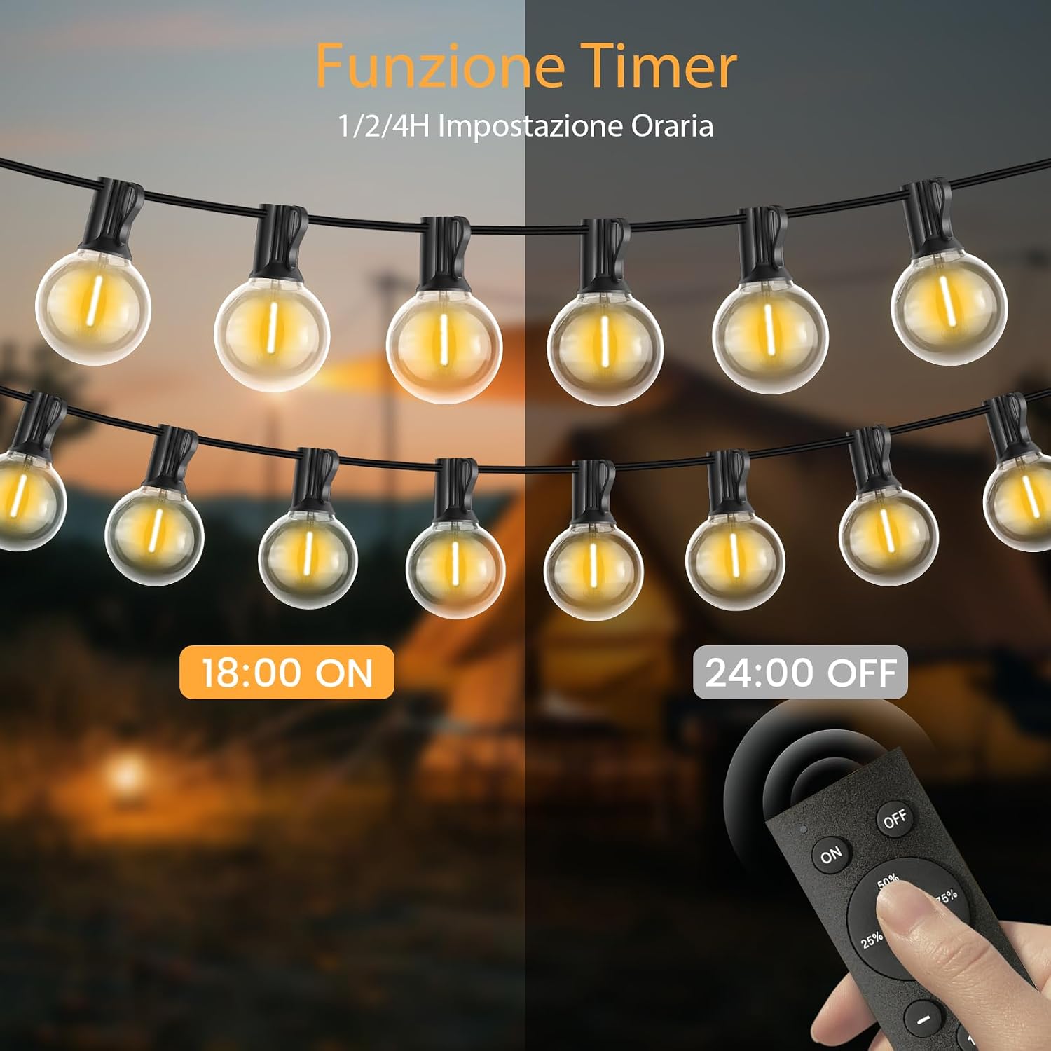 Detalle de Pogestrand Luci Da Esterno Giardino G40 60M: 100 LED IP45, 24V, Telecomando e Timer