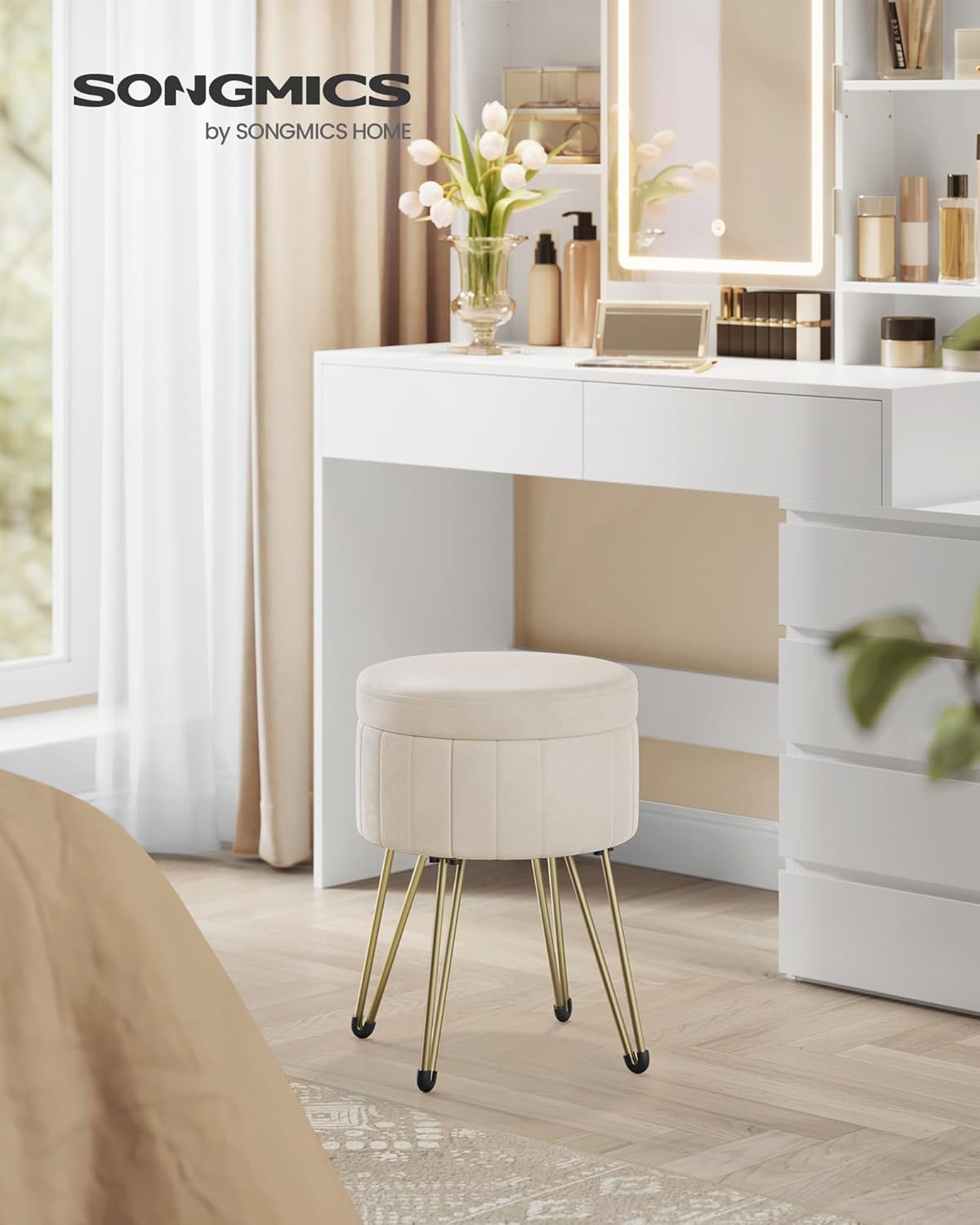 Detalle 2 de SONGMICS GIANA LOM003W01 opbergkruk in fluweel, rond, 39 x 44,4 cm