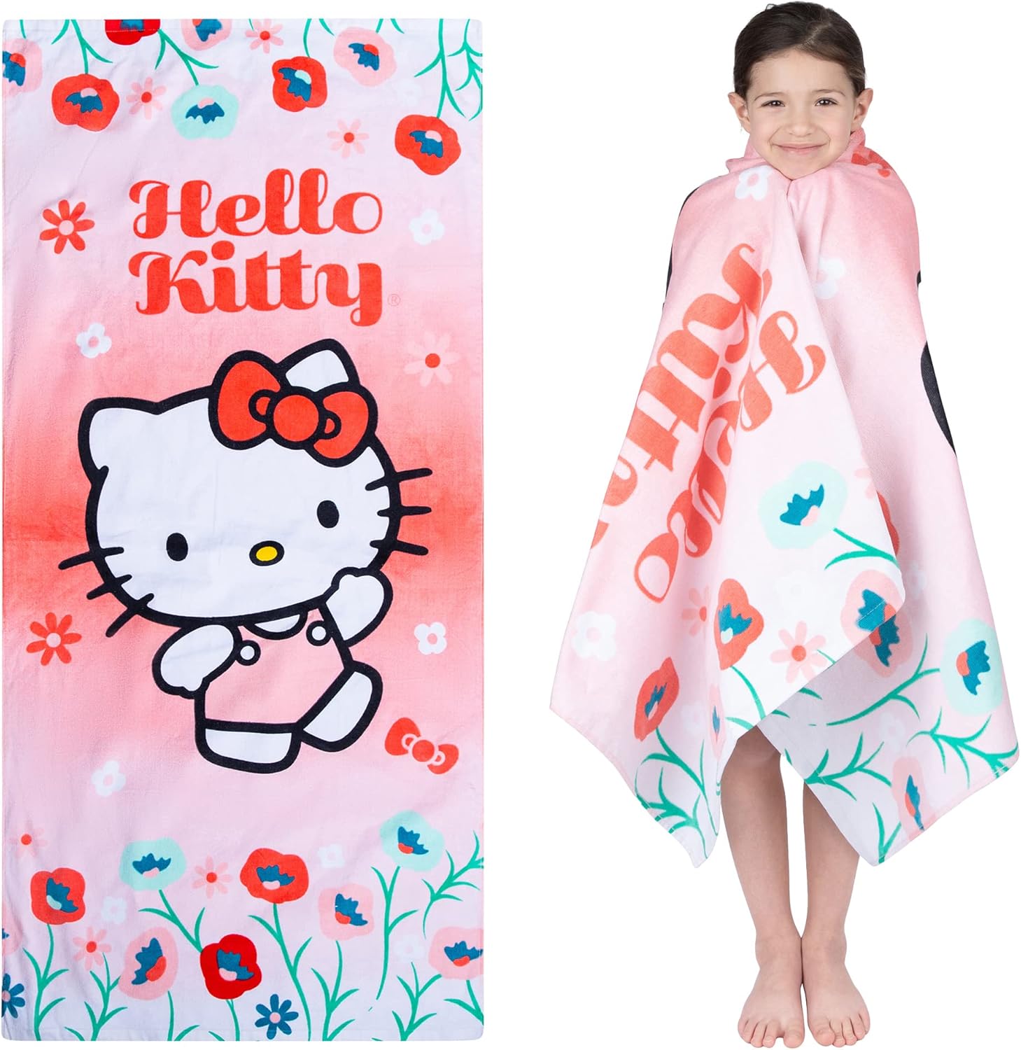 Detalle de Franco Kids Super Soft Cotton Beach Towel, Hello Kitty 58" x 28