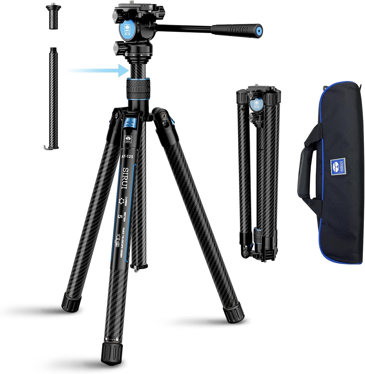 Detalle de SIRUI Traveler X Carbon Video Stativ (0,95 kg) mit Fluidkopf & Quick-Twist-System für Arca-Swiss