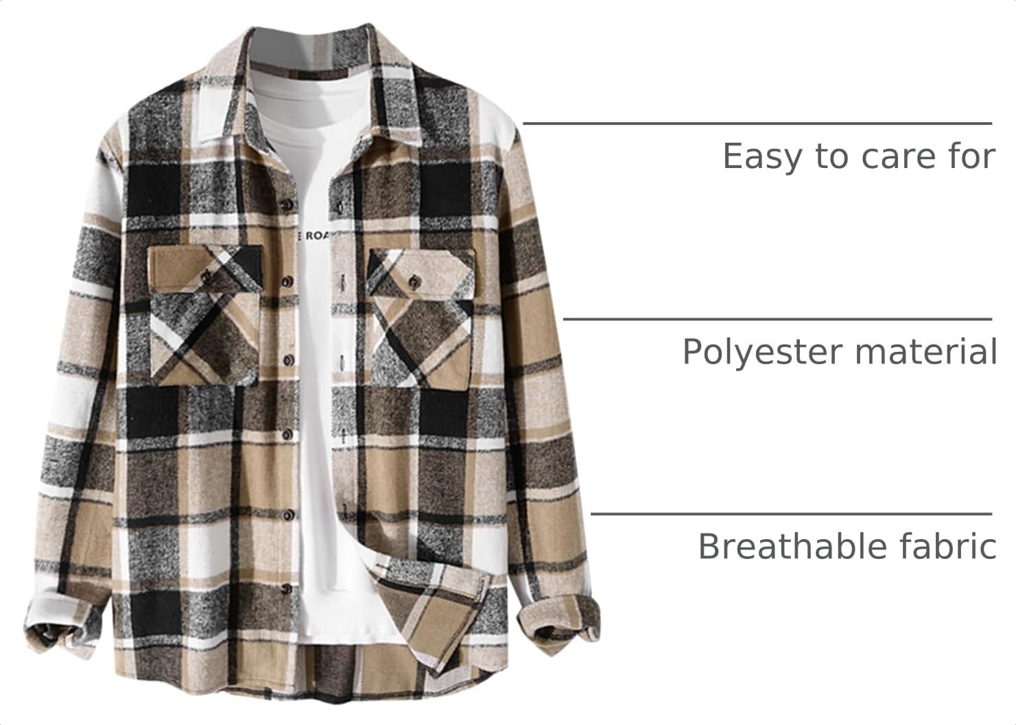 Detalle de ZAFUL Plaid Shirt Jacket in Polyester