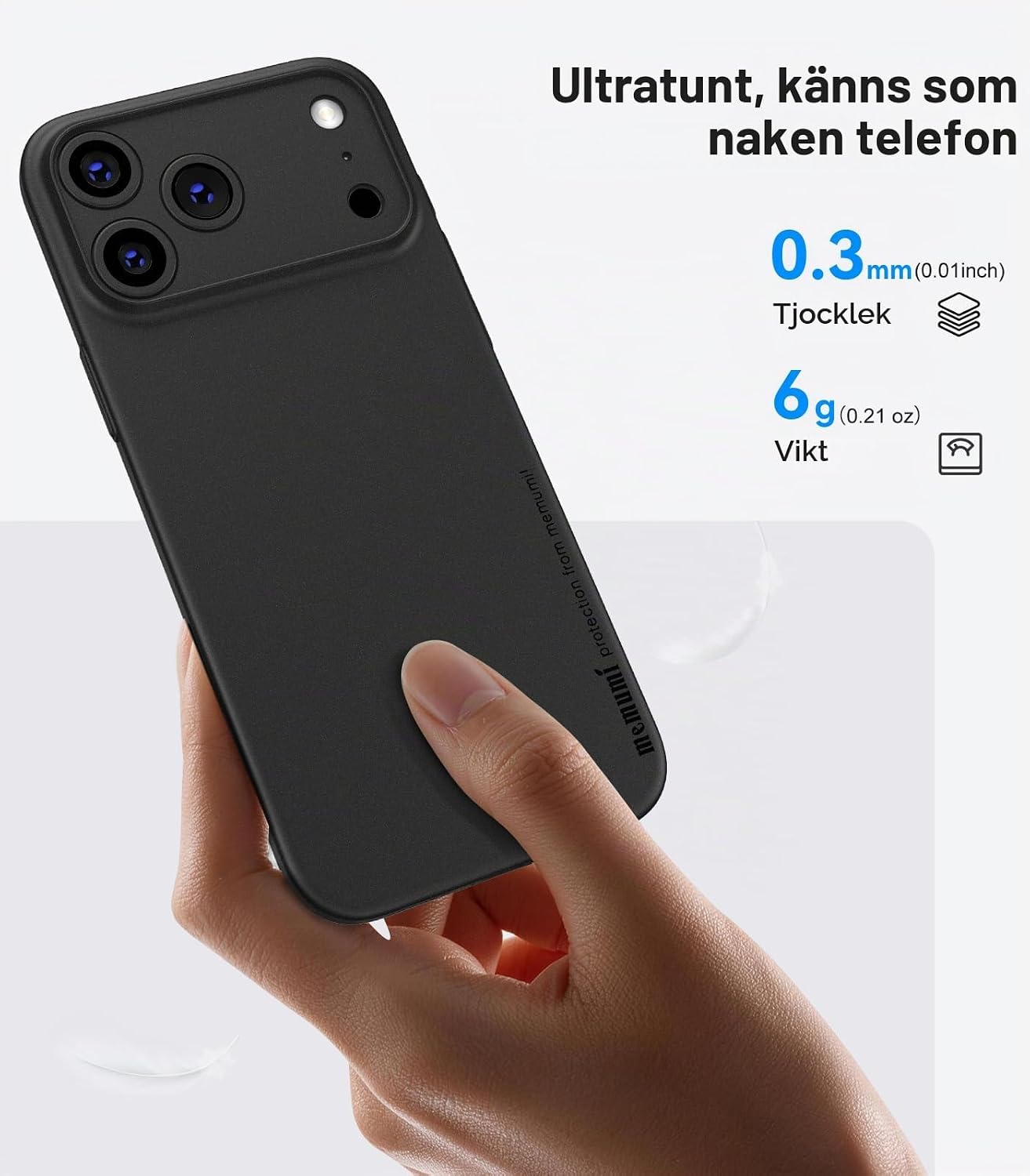 Thumbnail 1 de memumi Ultra Slim-fodral till iPhone 18 Pro Max, 0,3 mm, matt svart