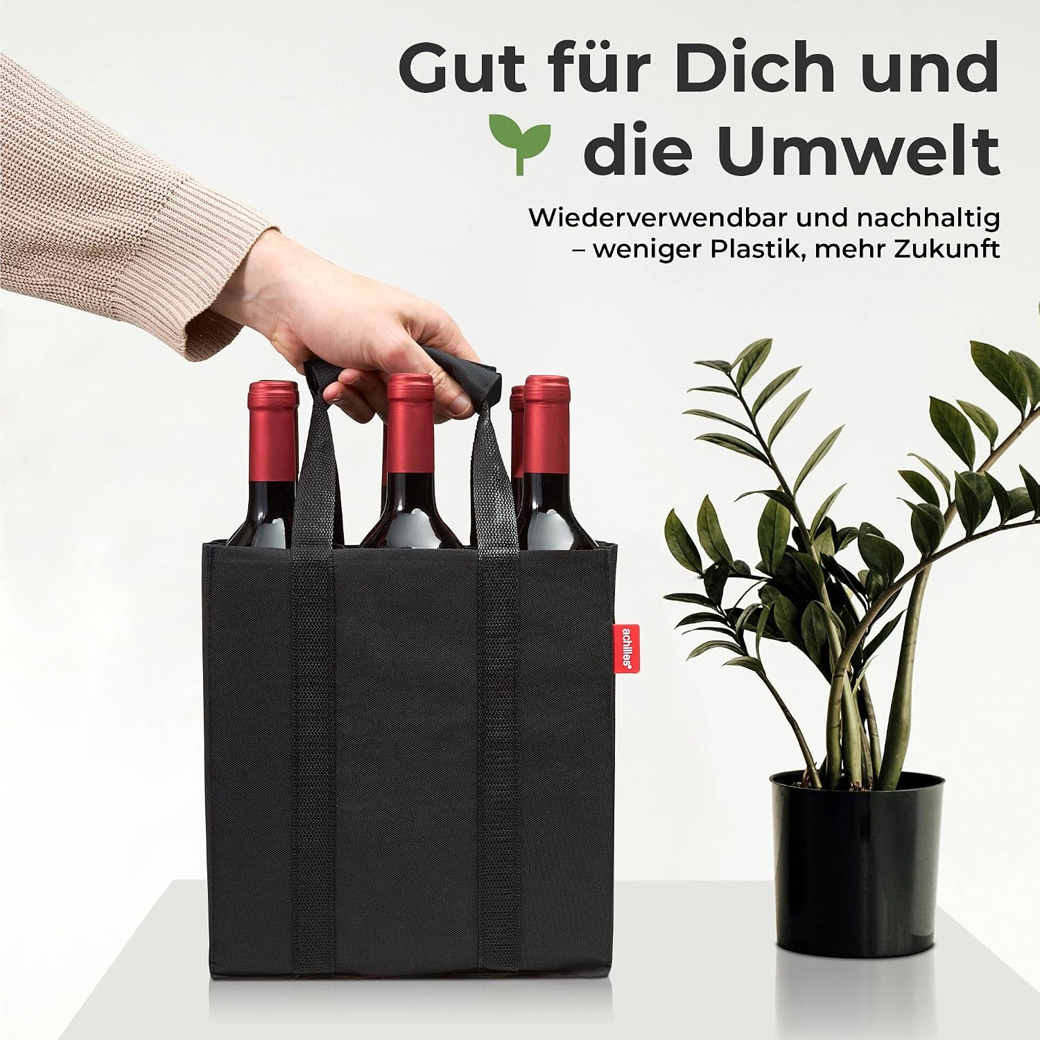 Detalle de achilles Flaschentasche mit 6 Fächern (je 1,5 Liter) – faltbarer Flaschenträger mit Trennwänden, Reißfest, Schwarz