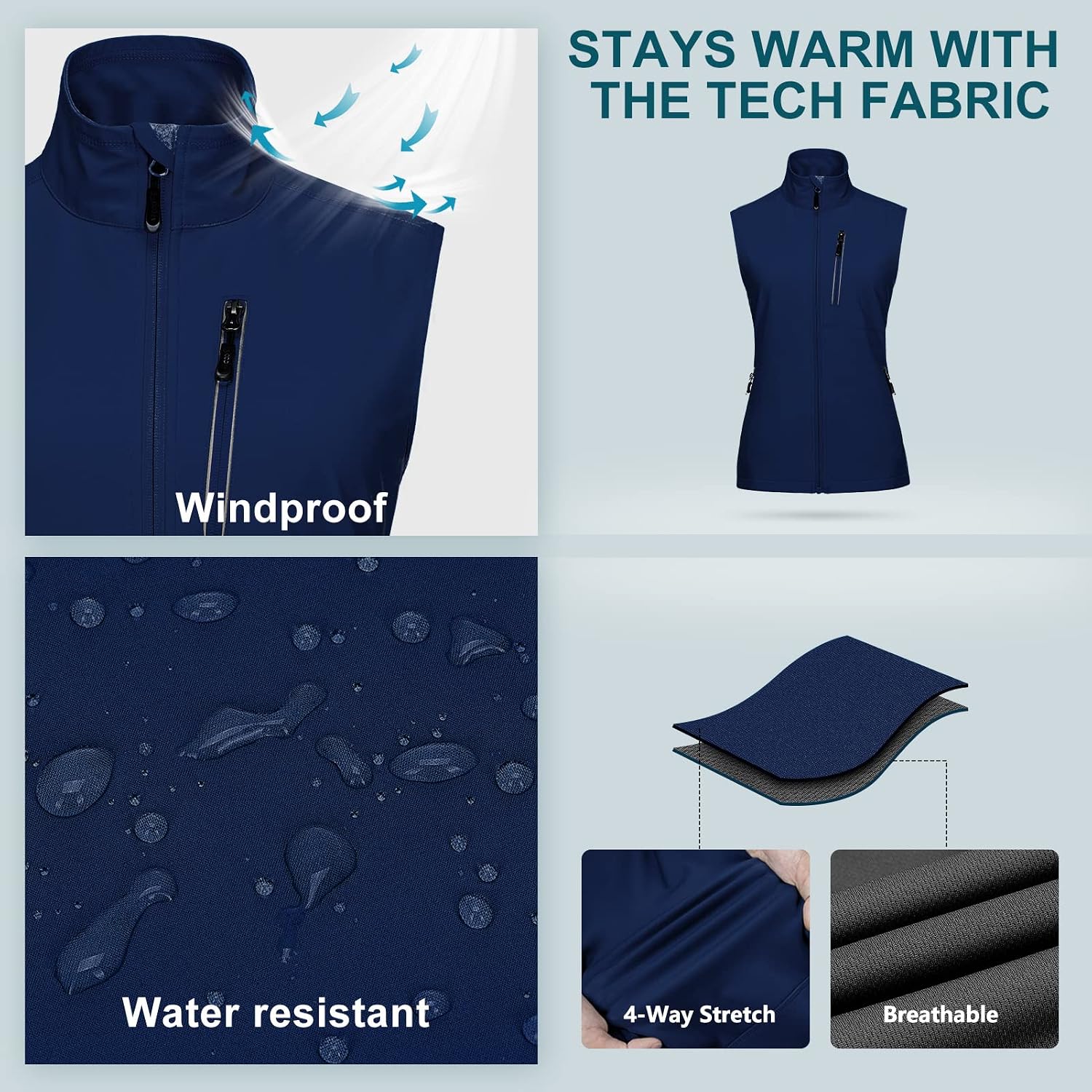 Detalle 2 de 33,000ft Damen Leichte Laufweste Outdoor Softshell (winddicht, wasserdicht, atmungsaktiv)