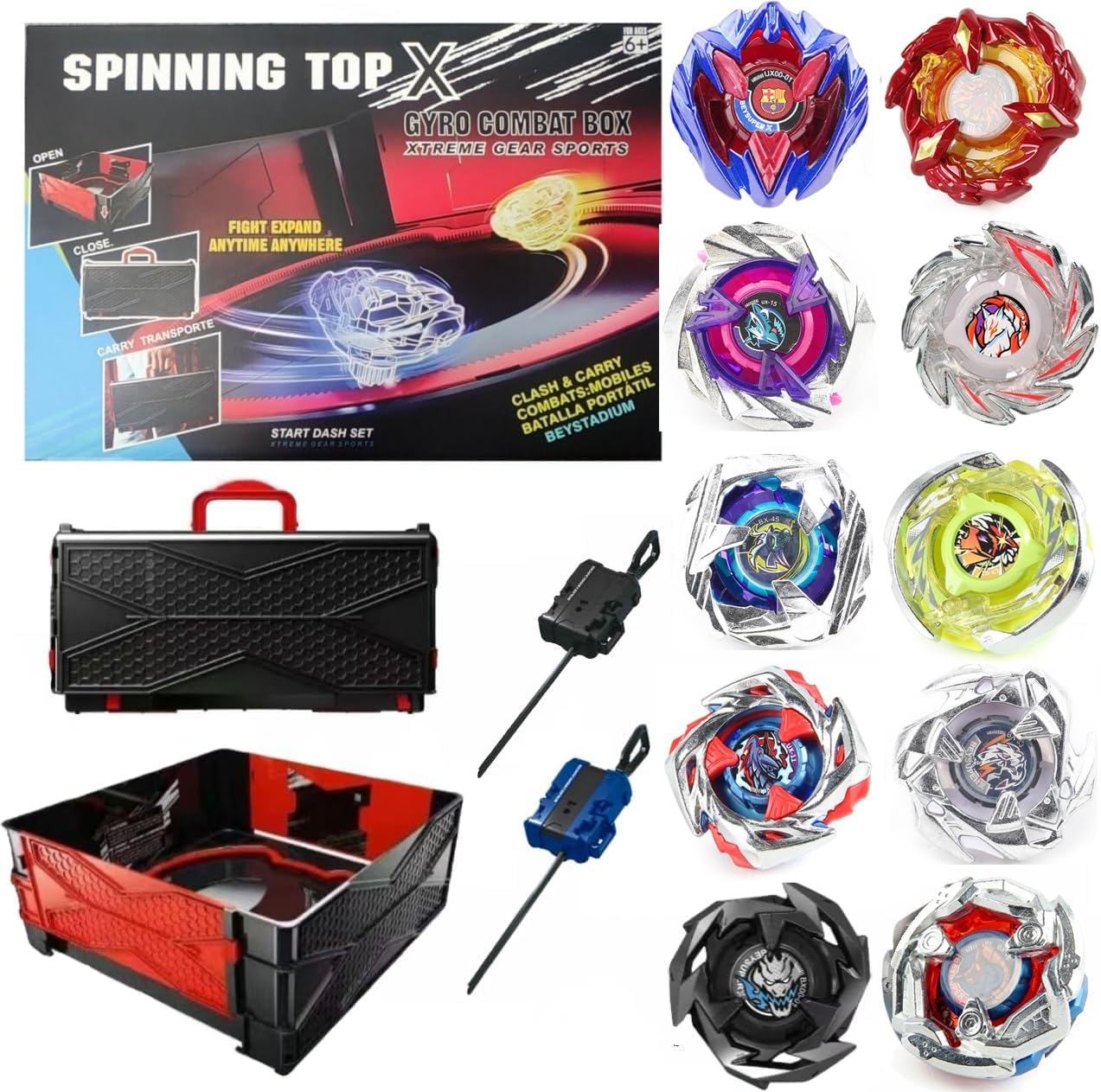 Detalle de Cunjxtan CX01 X Battle Blades Spinning Top Set with 10 Tops and 2-in-1 Arena