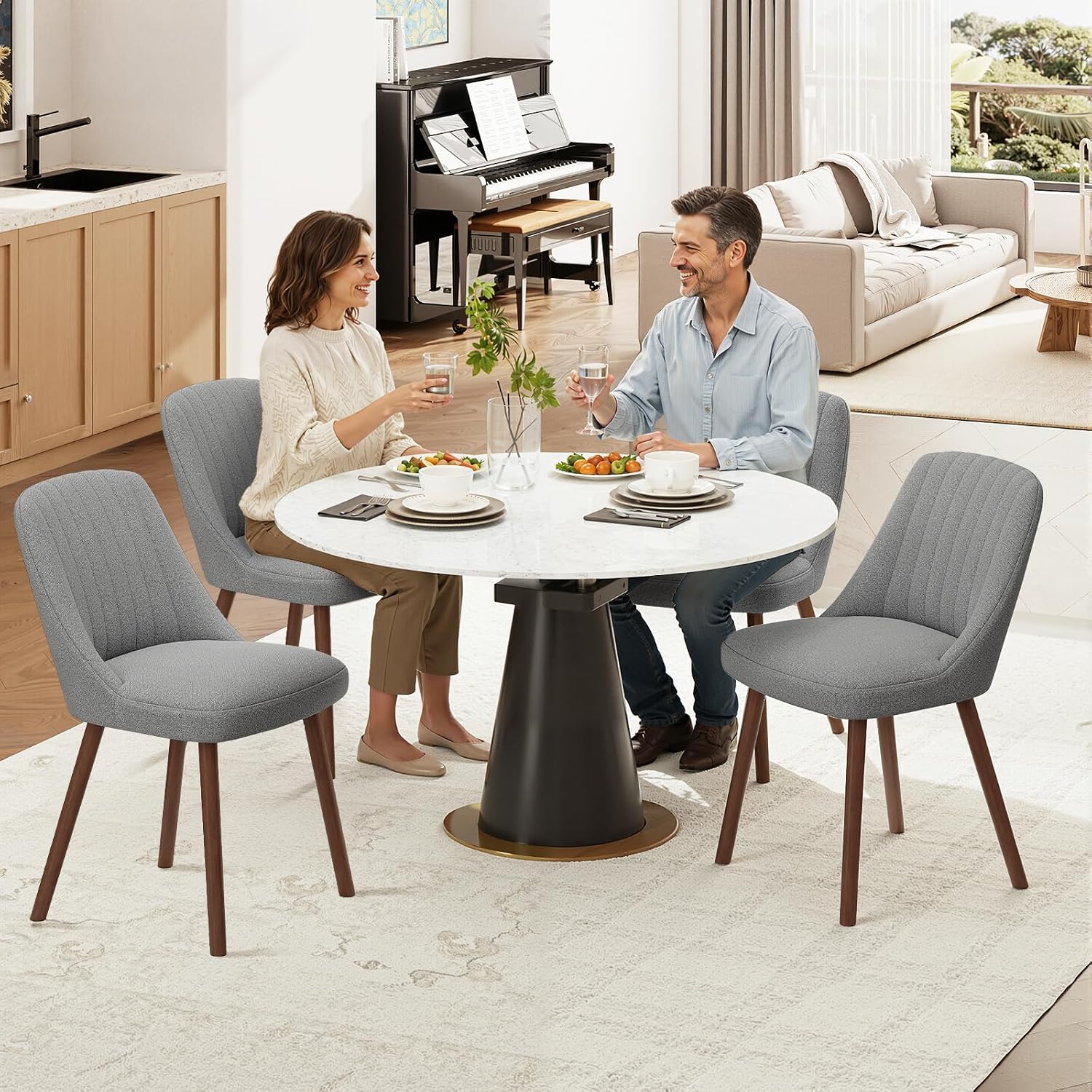 Detalle de MALOL VC-DCW21-GY-FB Dining Chairs, Grey Fabric, Set of 2
