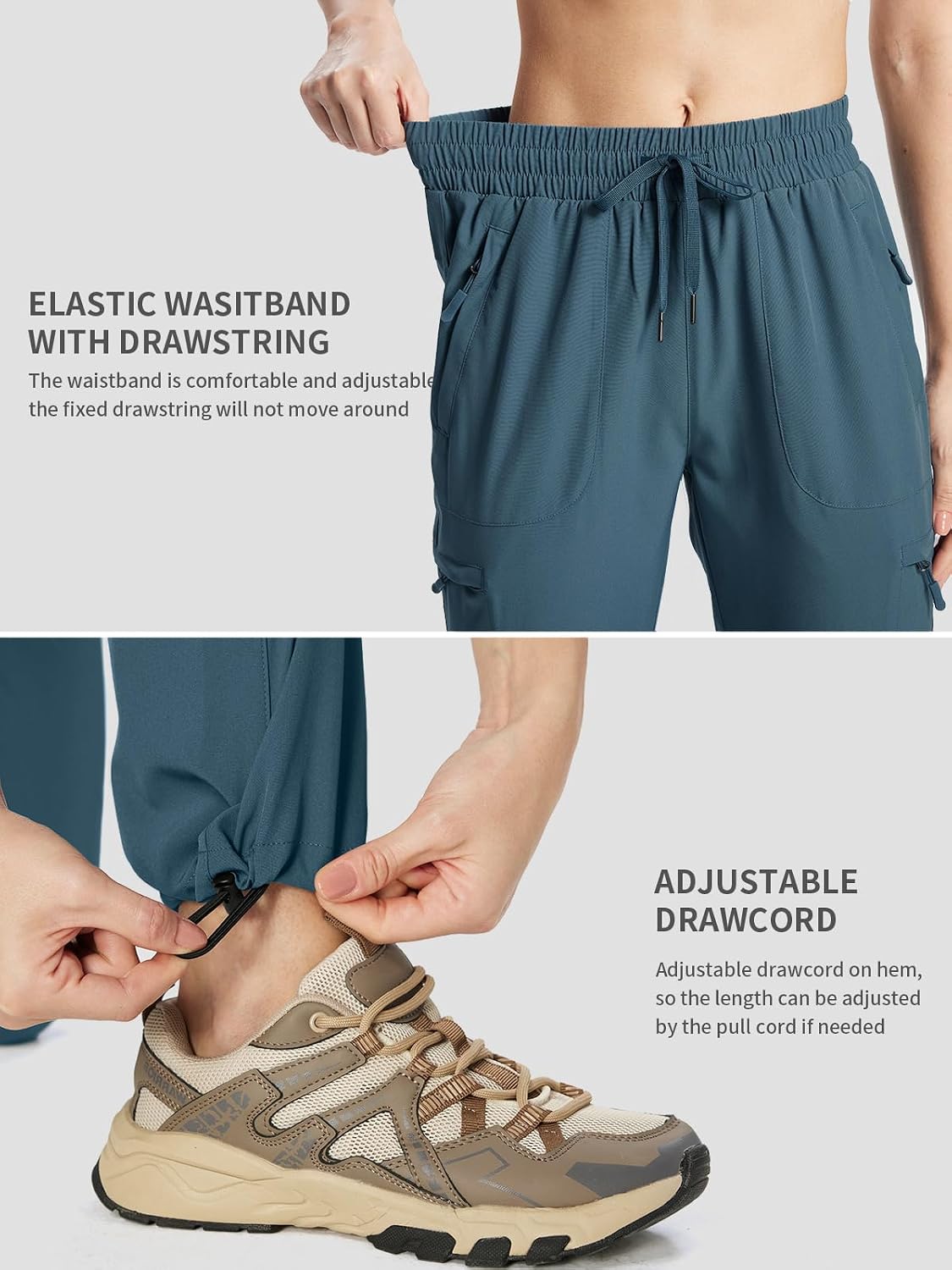 Detalle 1 de KWZ Women's Lightweight Hiking Cargo Pants, Quick-Dry, Water-Resistant, 5 Zipper Pockets