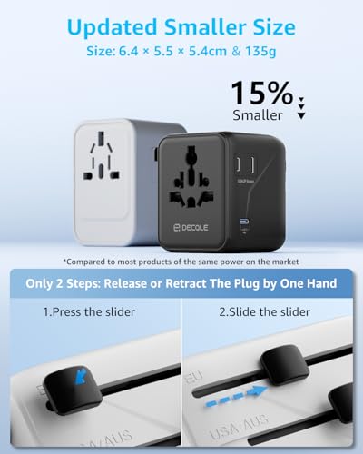 Detalle 2 de decqle Pro Adattatore Universale da Viaggio: 4 spine intercambiabili e 3 USB-C/2 USB-A