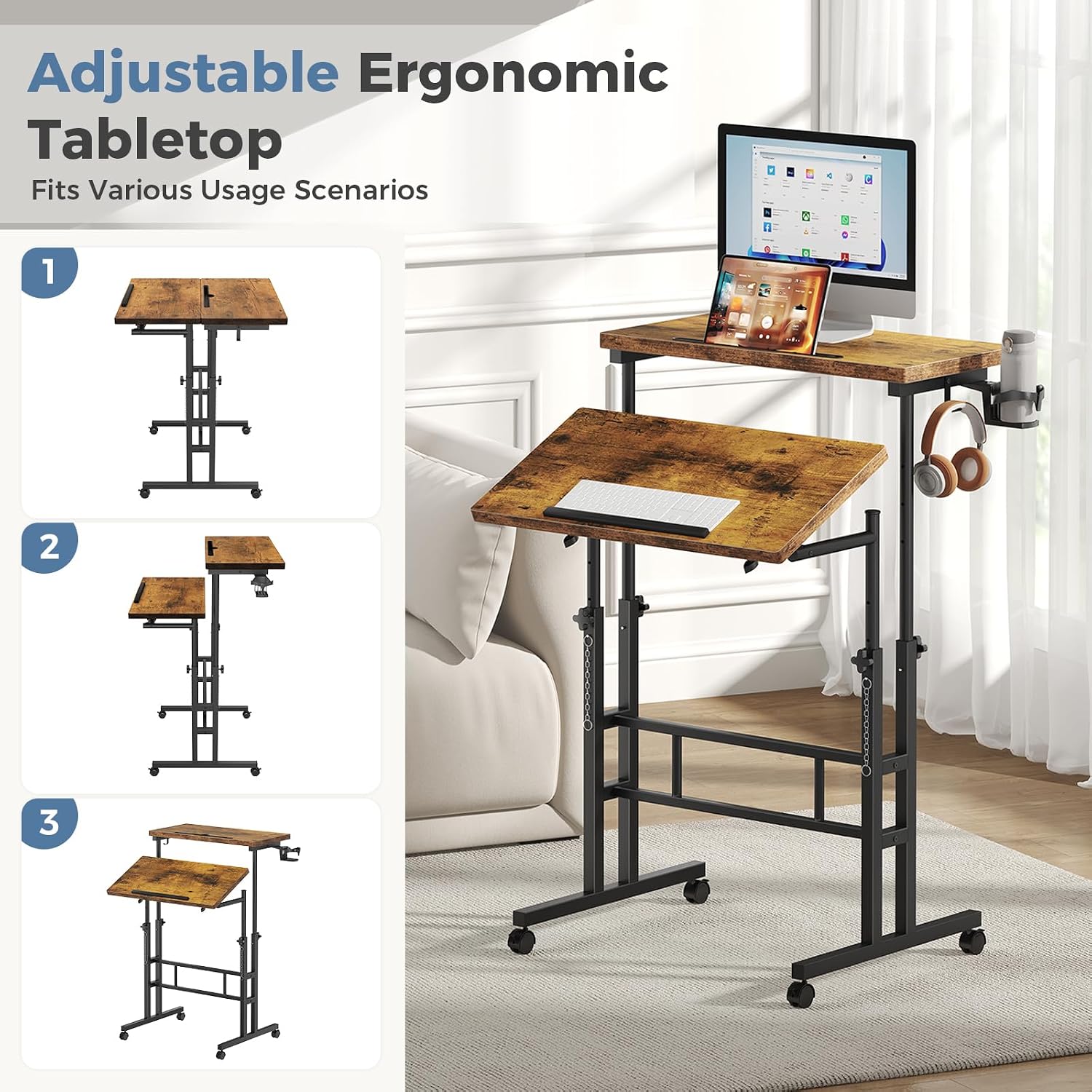 Detalle 2 de DUMOS Rolling Standing Desk, Dark Brown