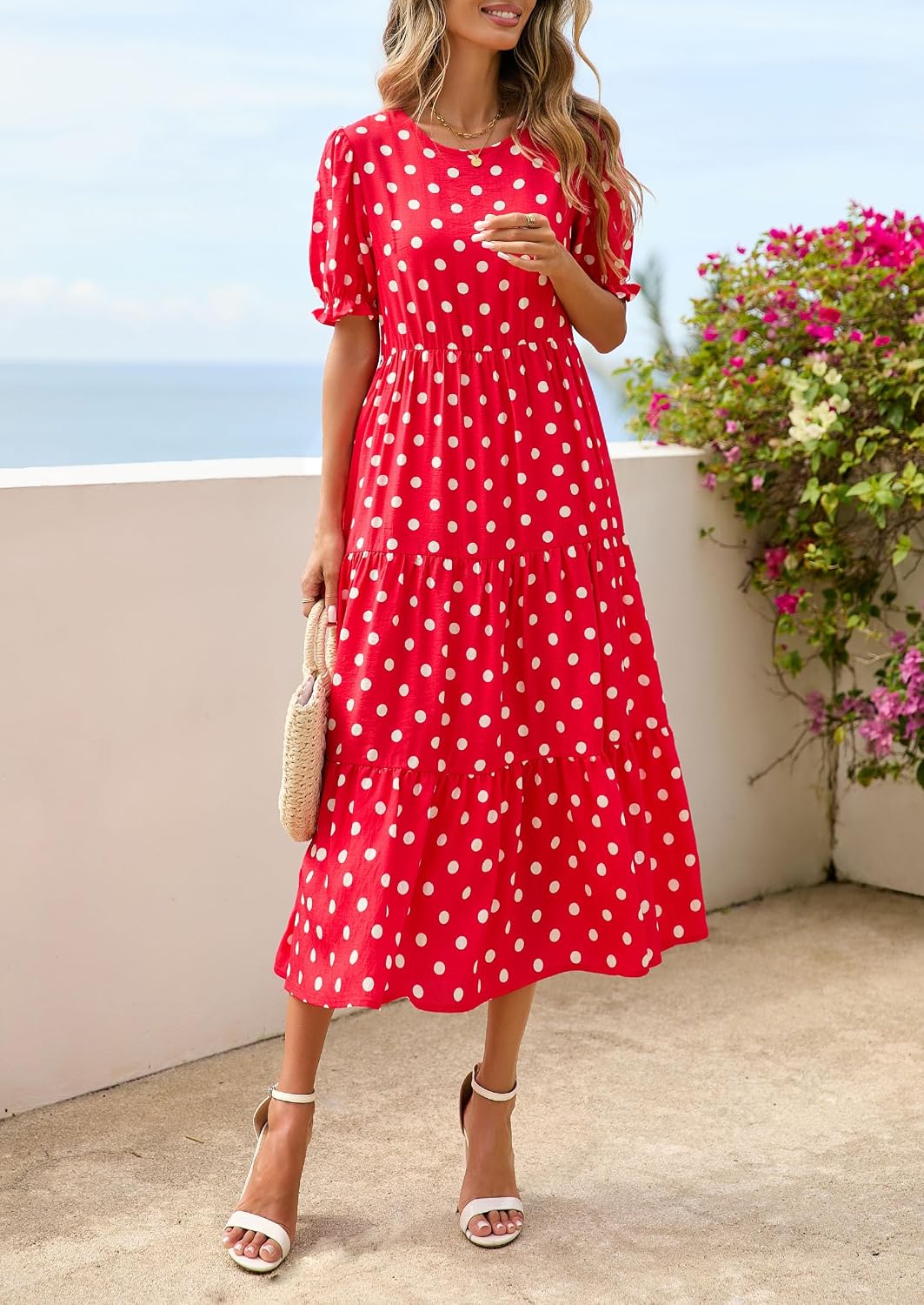 Thumbnail 6 de PRETTYGARDEN Women's Short Sleeve Midi Floral Dress — Boho A-Line, Elastic Waist, Spring-Summer Ready