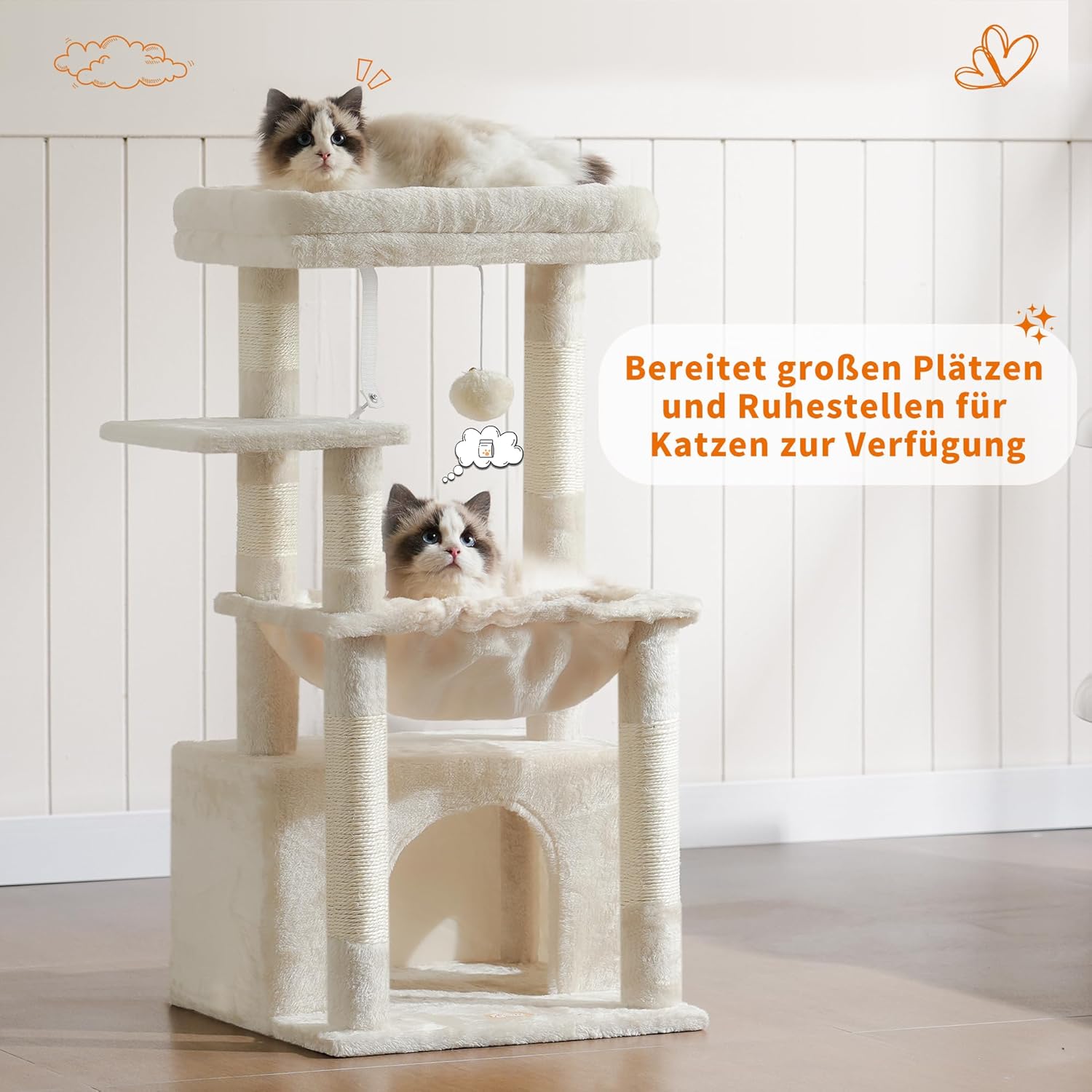 Detalle de Heybly Kratzbaum HCT008SM – Katzenbaum mit Extra Großem Ruhekorb, 9 Sisal-Säulen und geräumiger Liegefläche