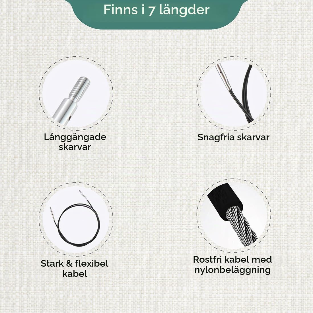 Detalle de KnitPro 360° vridbar utbytbar kabel, 120 cm med stålkärna