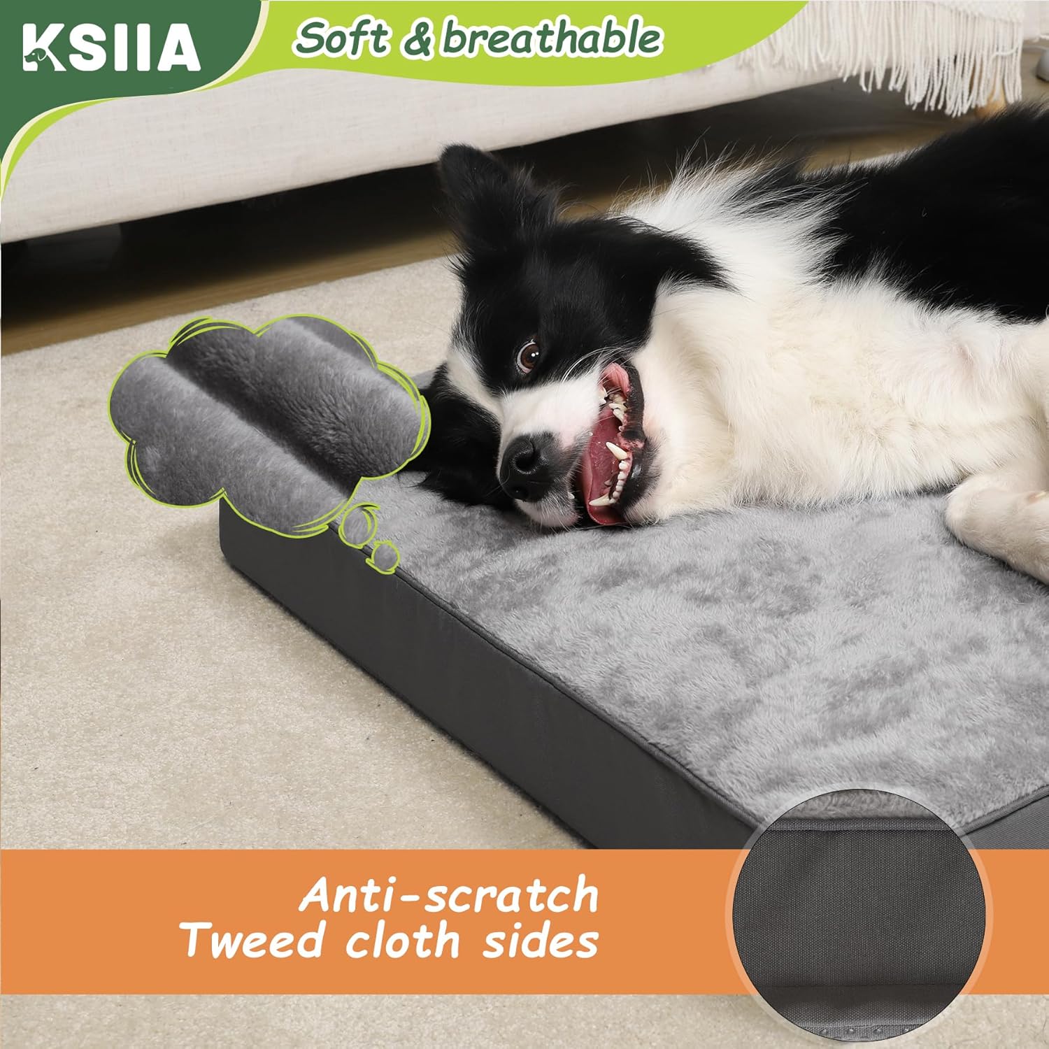 Thumbnail 3 de KSIIA Large Washable Orthopedic Dog Crate Bed (Grey), 88x55x7cm