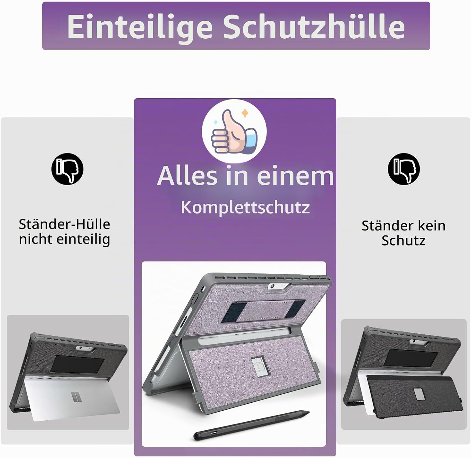Detalle de SSS·GRGB Hülle für Microsoft Surface Pro 11/10/9/8 (13 Zoll) – robuste All-in-One-Hülle mit Stentabdeckung, Handschlaufe und integrierter Standfunktion