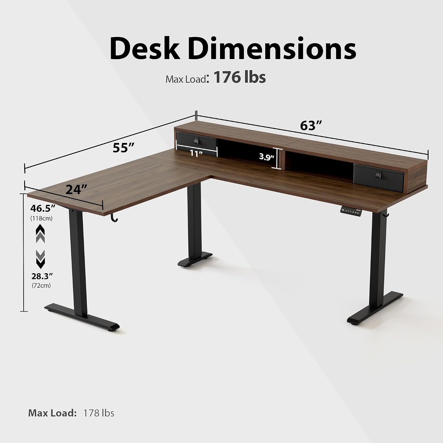 Detalle de Agilestic 63 x 55 INCH L-Shaped Electric Standing Desk with 2 Drawers