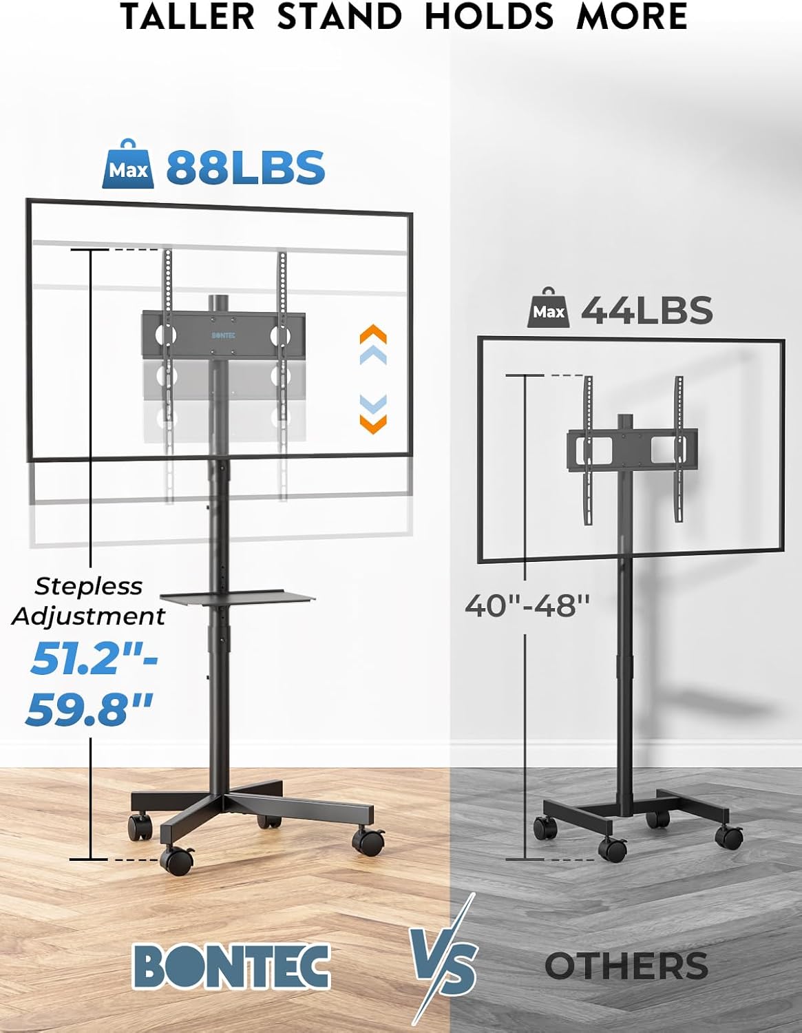 Thumbnail 2 de BONTEC TC-003B-US-FBA Rolling TV Stand with Adjustable Height and Locking Wheels