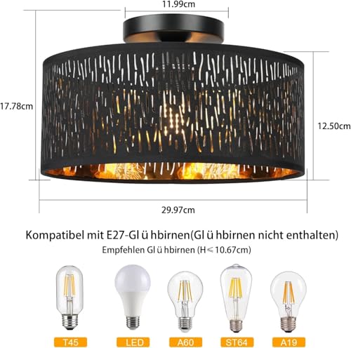 Detalle de FRIDEKO HOME Deckenlampe Schwarz Durchbrochener Rund Ø30cm Deckenleuchte