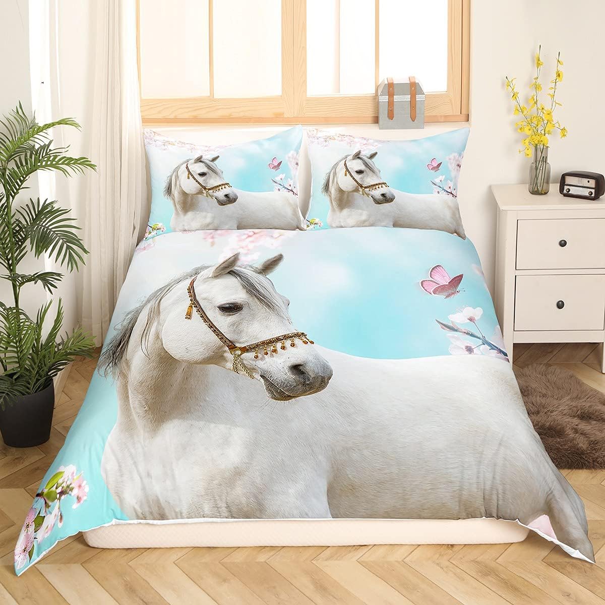 Thumbnail 1 de Homemissing Weißes Pferd Bettwäsche-Set für Kinder, 135x200 cm – Mikrofasern, 3D Druck, pflegeleicht