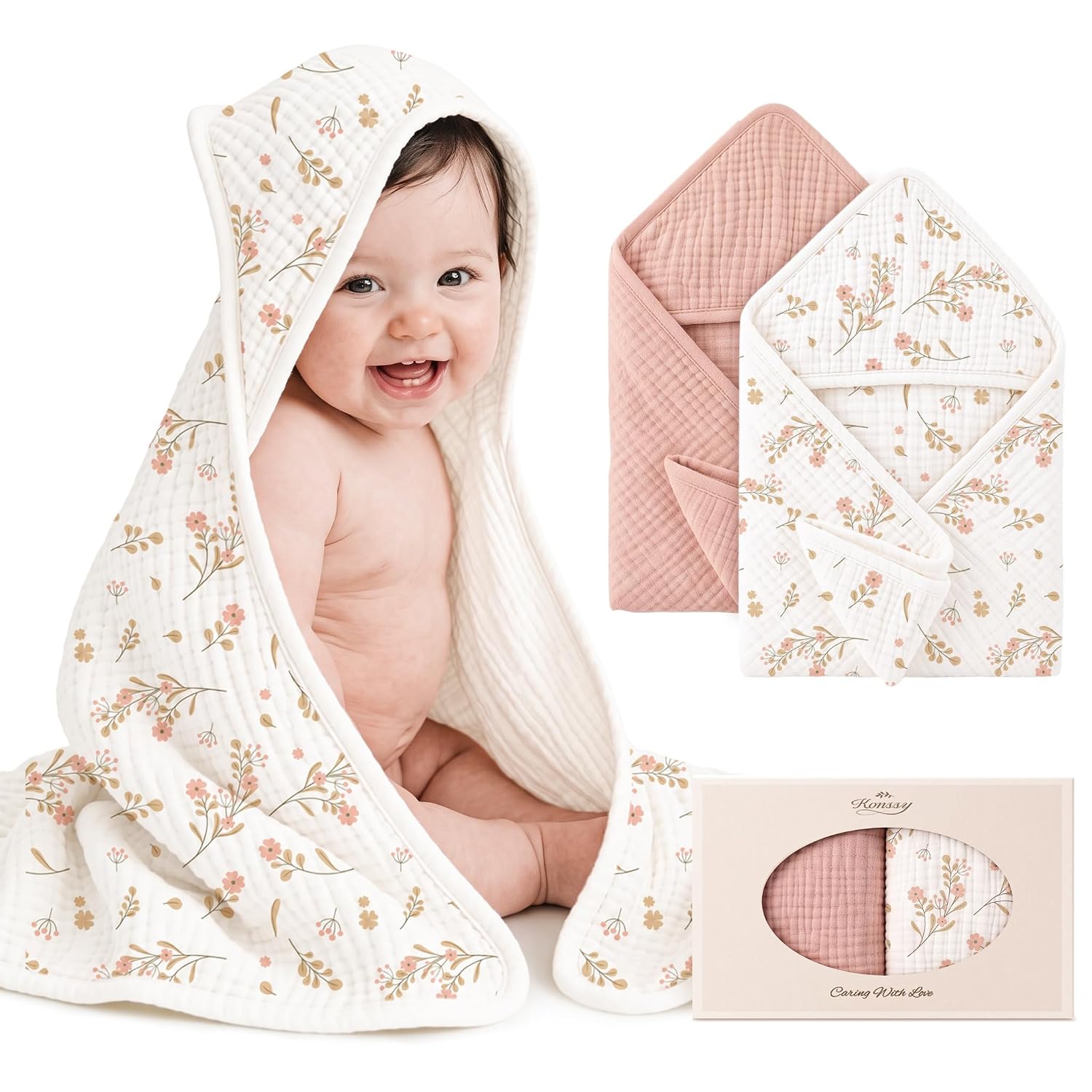 Detalle de Konssy Hooded Baby Bath Towels 32 x 32 In