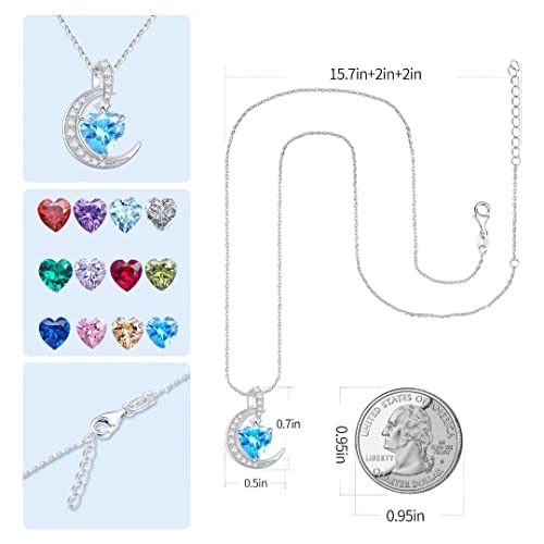 Thumbnail 4 de Qings Collar de piedra de nacimiento de diciembre en plata de ley 925 con corazón y luna
