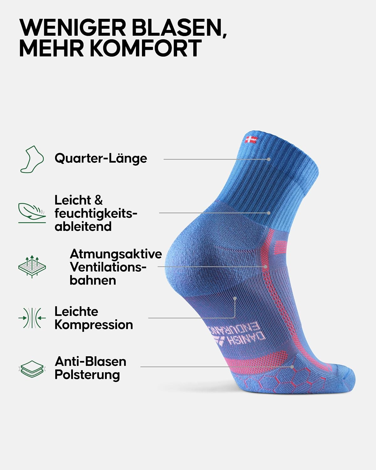 Detalle 2 de DANISH ENDURANCE Quarter Laufsocken 3er-Pack