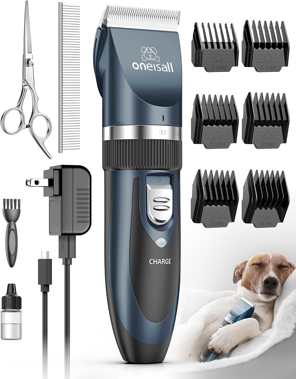 Oneisall Tosatrice per Cani Professionale a Basso Rumore (Blu) con Lama in Acciaio e Ceramica