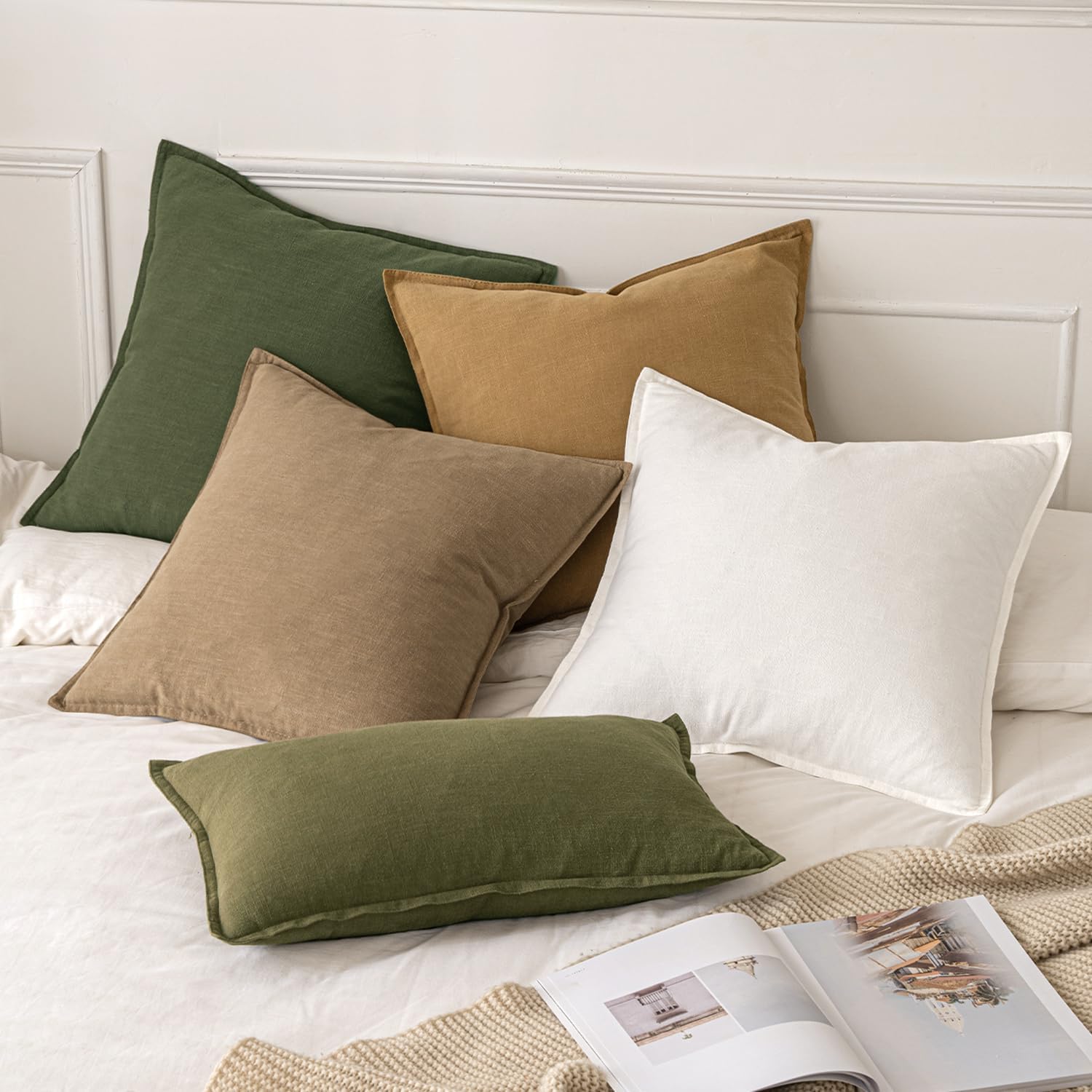 Thumbnail 4 de MIULEE Linen Throw Pillow Covers, 18 x 18, Cream White, Set of 2