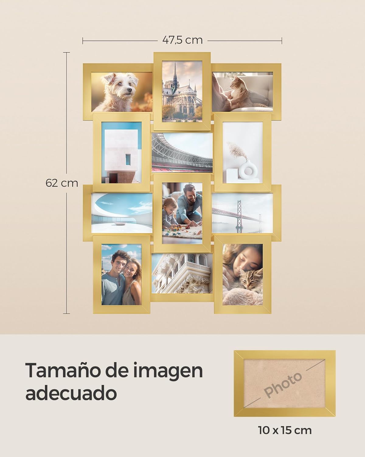 Thumbnail 4 de SONGMICS Collage de Marcos para Fotos, Pared, Dorado 