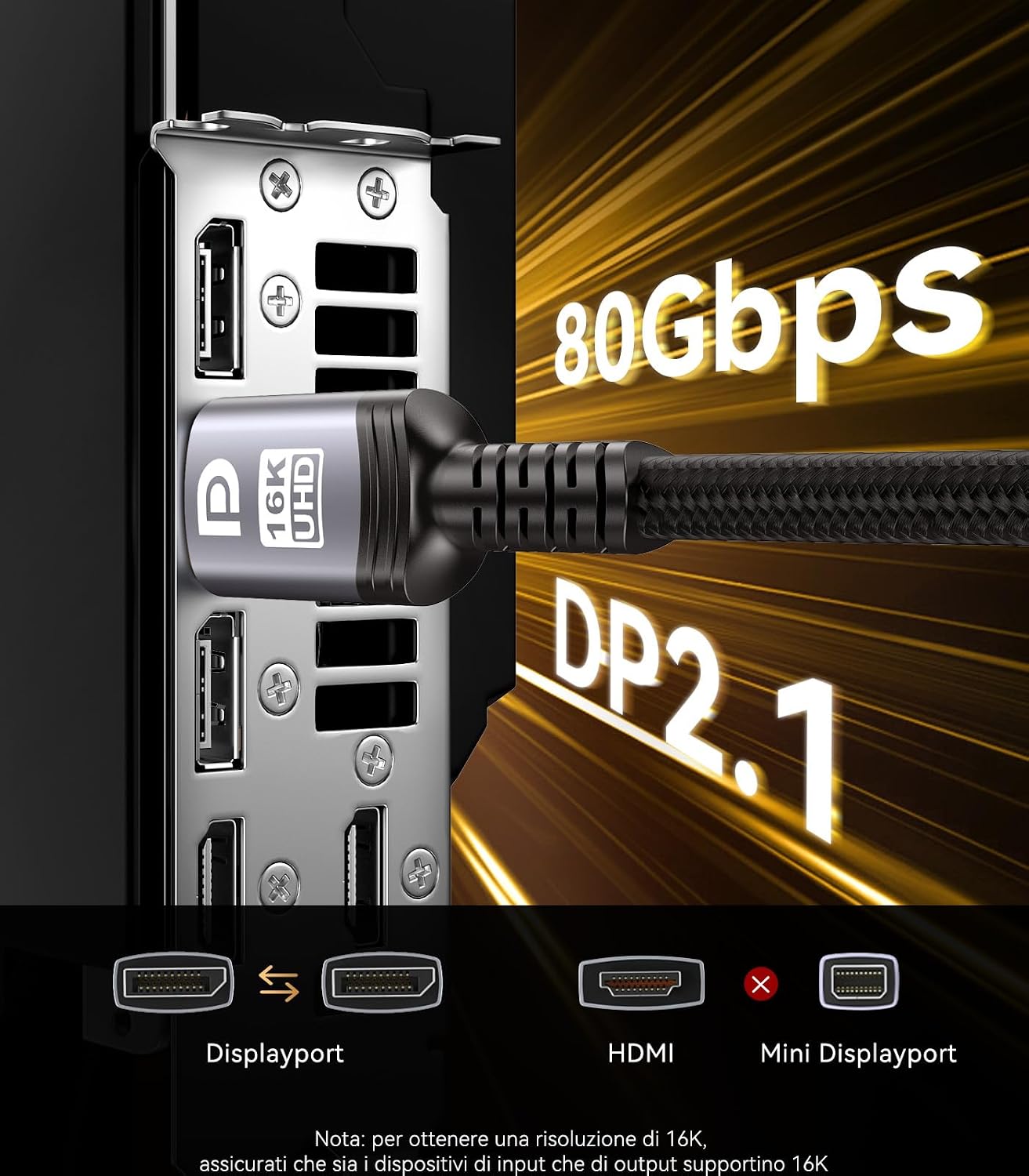Thumbnail 5 de Sniokco DisplayPort 2.1 80Gbps 3 m