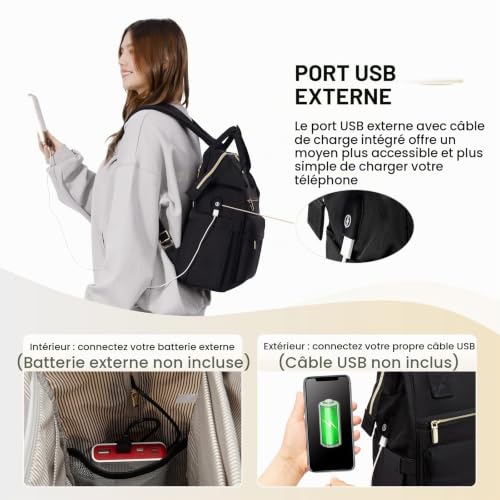 Detalle 1 de LOVEVOOK Sac à dos femme 15,6 pouces avec compartiments rembourrés et port USB