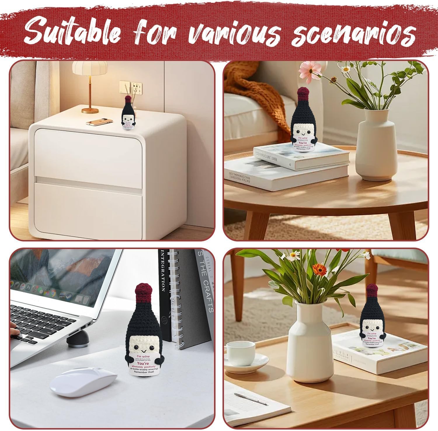 Thumbnail 4 de Laicaii Emotional Support Gift: Funny Crochet Mini Wine Bottle with Positive Card