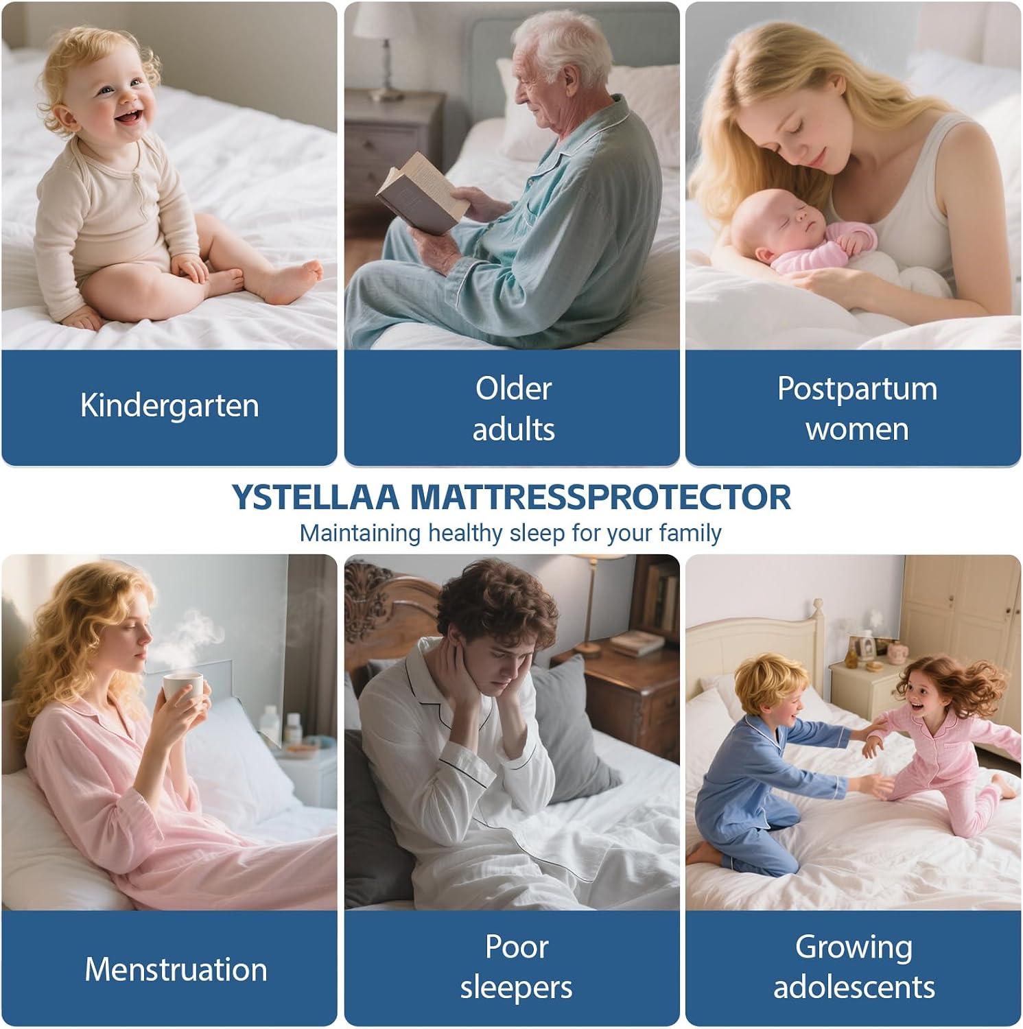 Thumbnail 6 de YSTELLAA Protège Matelas Impermeable 180x200cm – Matelassé Bleu Marine