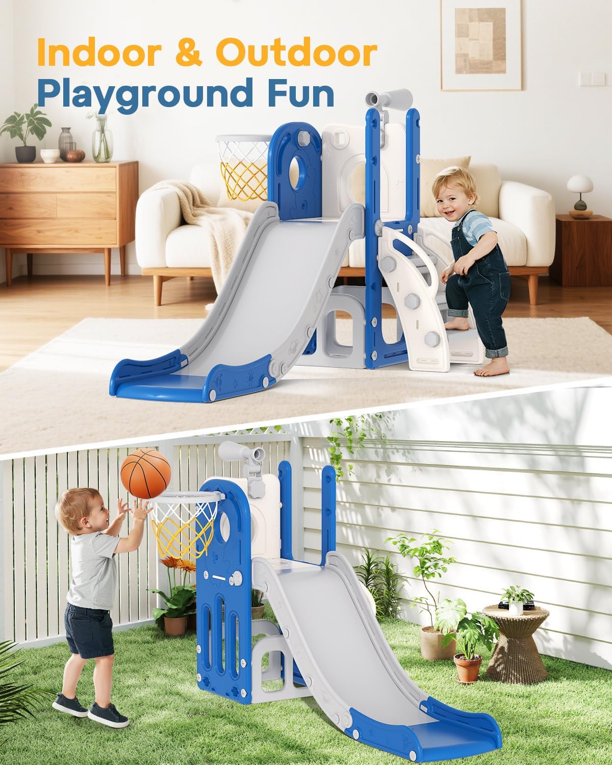 Detalle 2 de Babytronic 6-in-1 Toddler Slide: Indoor/Outdoor Climber with Basketball Hoop and Telescope