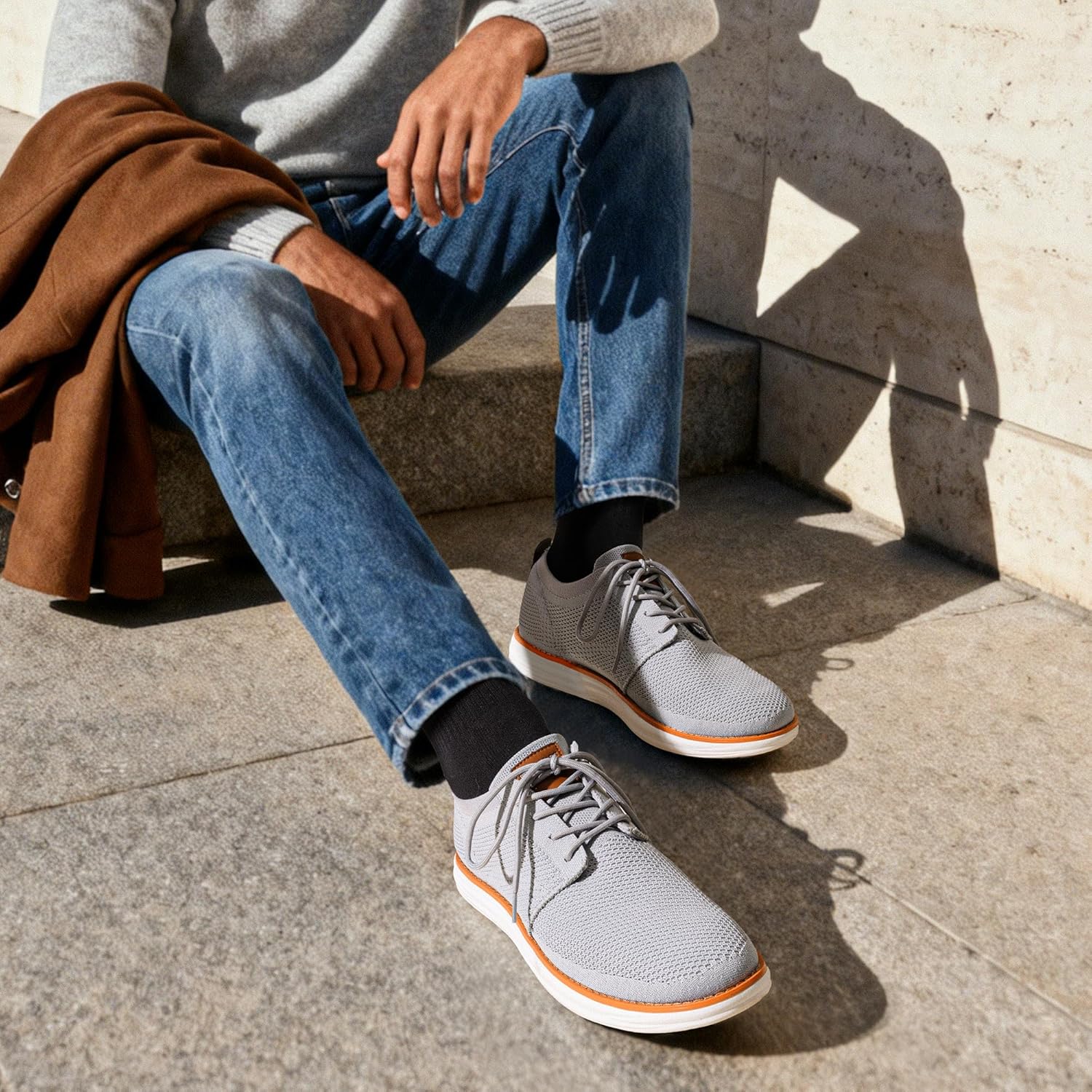 Detalle de Bruno Marc Men's KnitFlex Breeze Mesh Sneakers: Lightweight, Breathable Casual Shoes