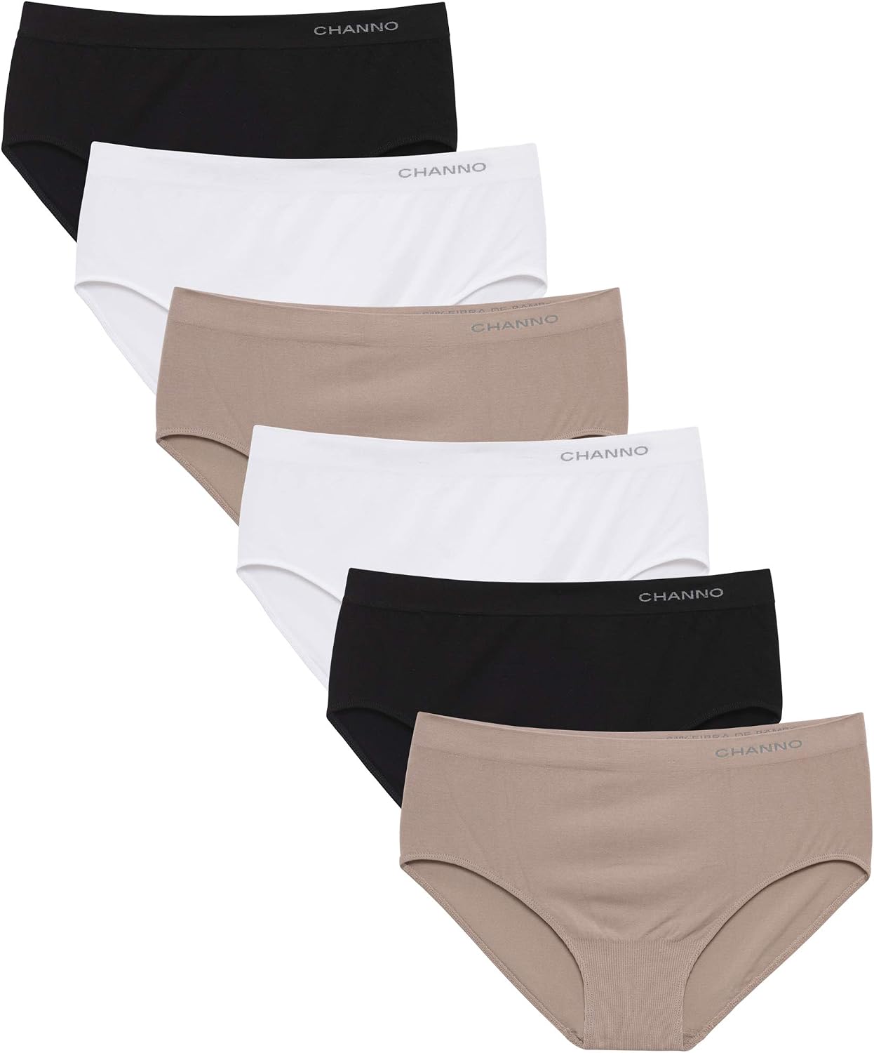 Detalle de Channo Bragas de Algodón y Bambú para Mujer, Talle Alto, Sin Costuras, Pack 6 (Colores Lisos) – Talla L