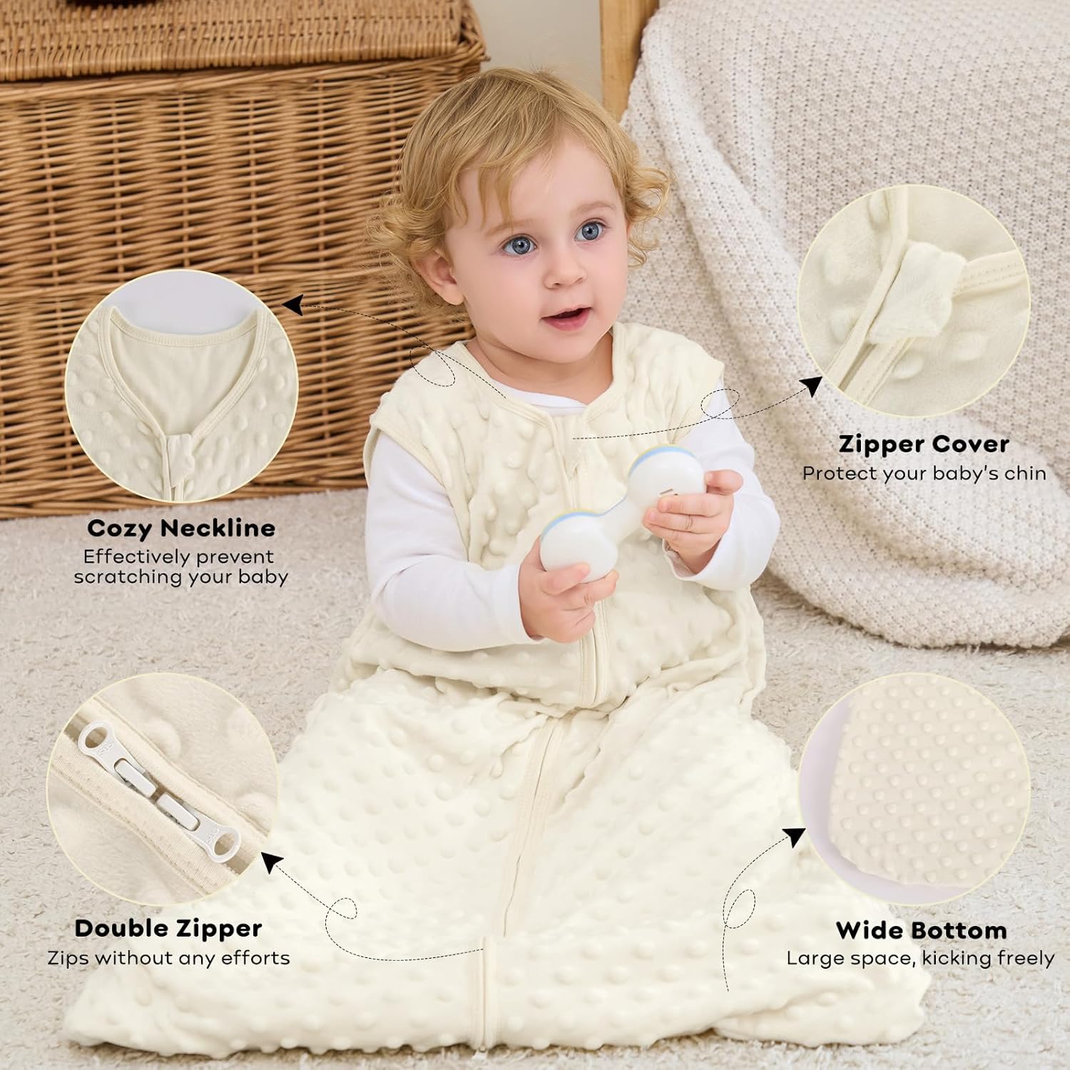 Thumbnail 1 de FIEMOL Schlafsack Baby 0–6 Monate 1,5 Tog – Beigeneutraler 2er Pack (67 cm) aus Baumwolle & Plüsch