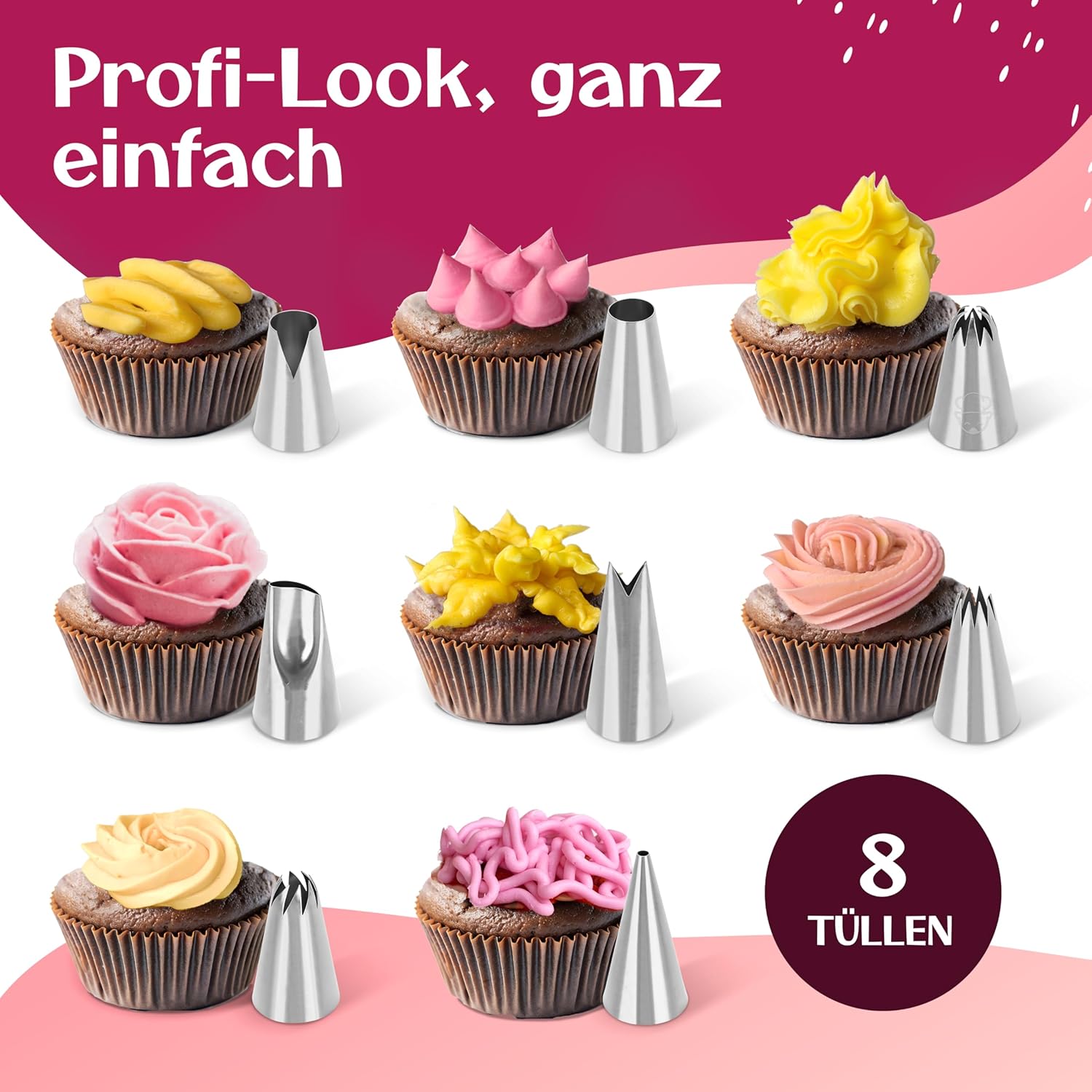 Thumbnail 2 de Premium Spritzbeutel mit Tüllen – 35 cm Set mit 8 Spritztüllen, spülmaschinenfest und wiederverwendbar