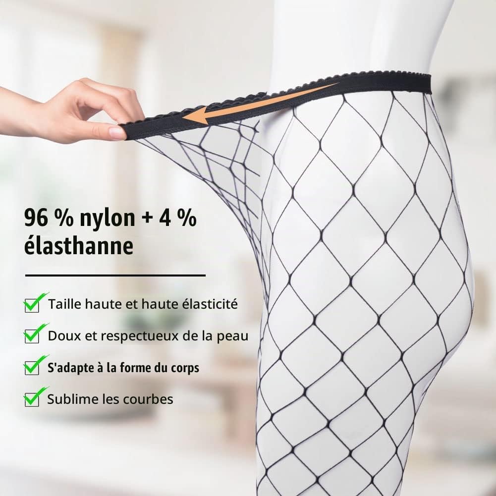 Detalle 2 de AOMIG Collants Résille Femme: elastische netkousen met hoge taille