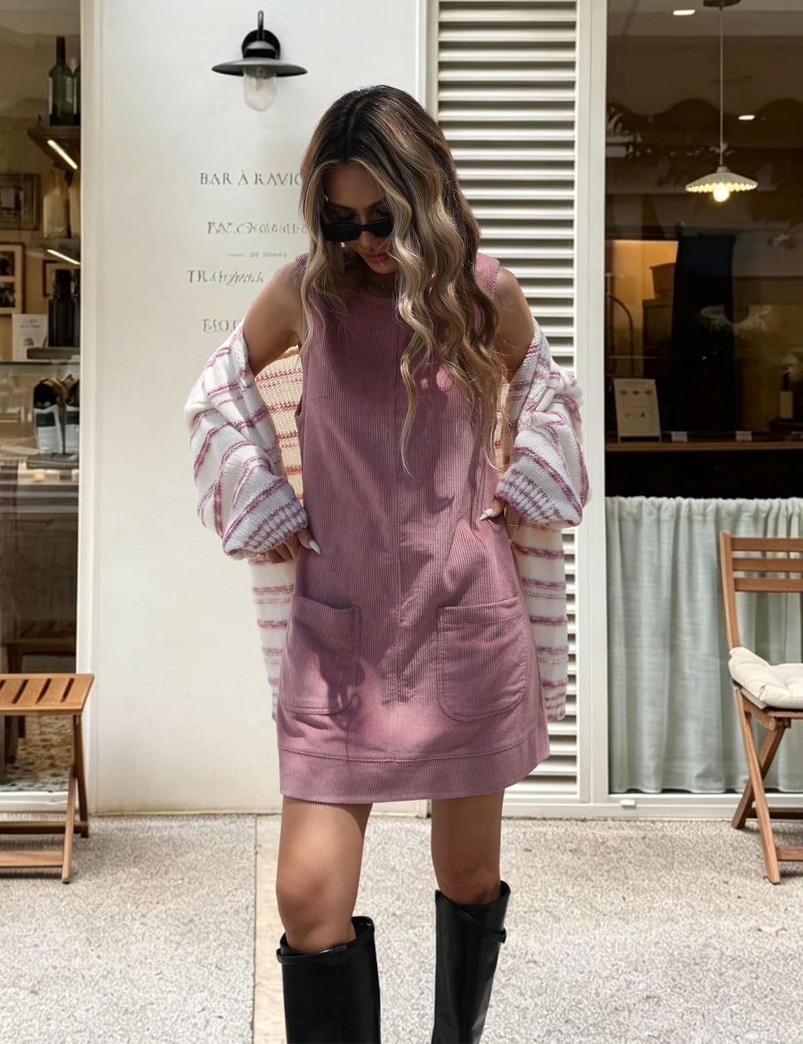 Thumbnail 6 de Hooever Women's Corduroy Pinafore Mini Dress with Front Pockets
