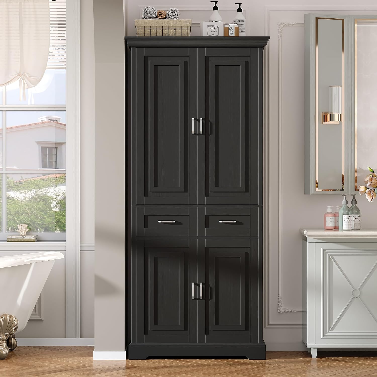 Thumbnail 6 de FirFurd P470 Tall Kitchen Cupboard, 4 Doors, 2 Drawers, Black