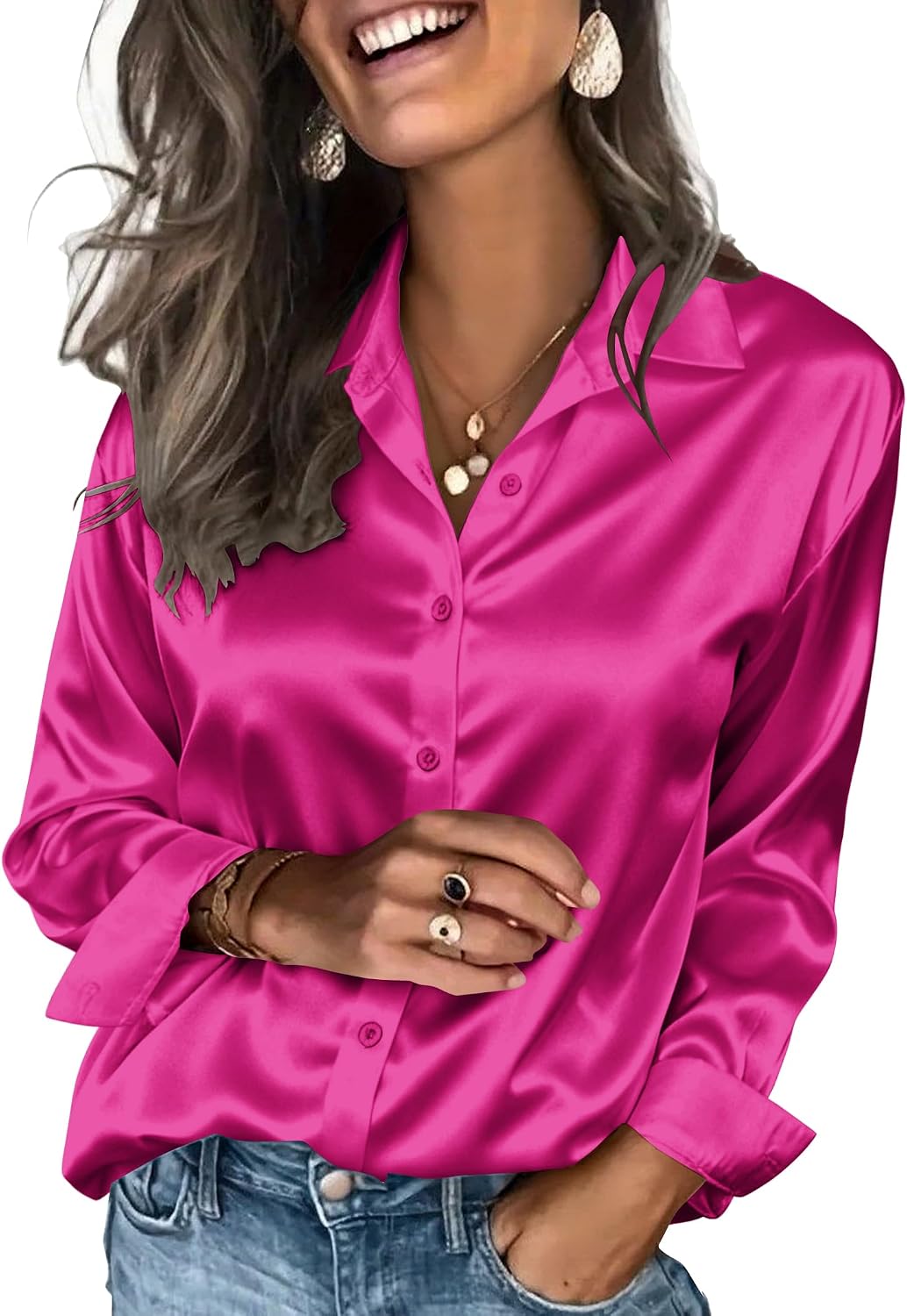 Detalle 2 de Zeagoo Satin Blouse for Women long-sleeve blouse
